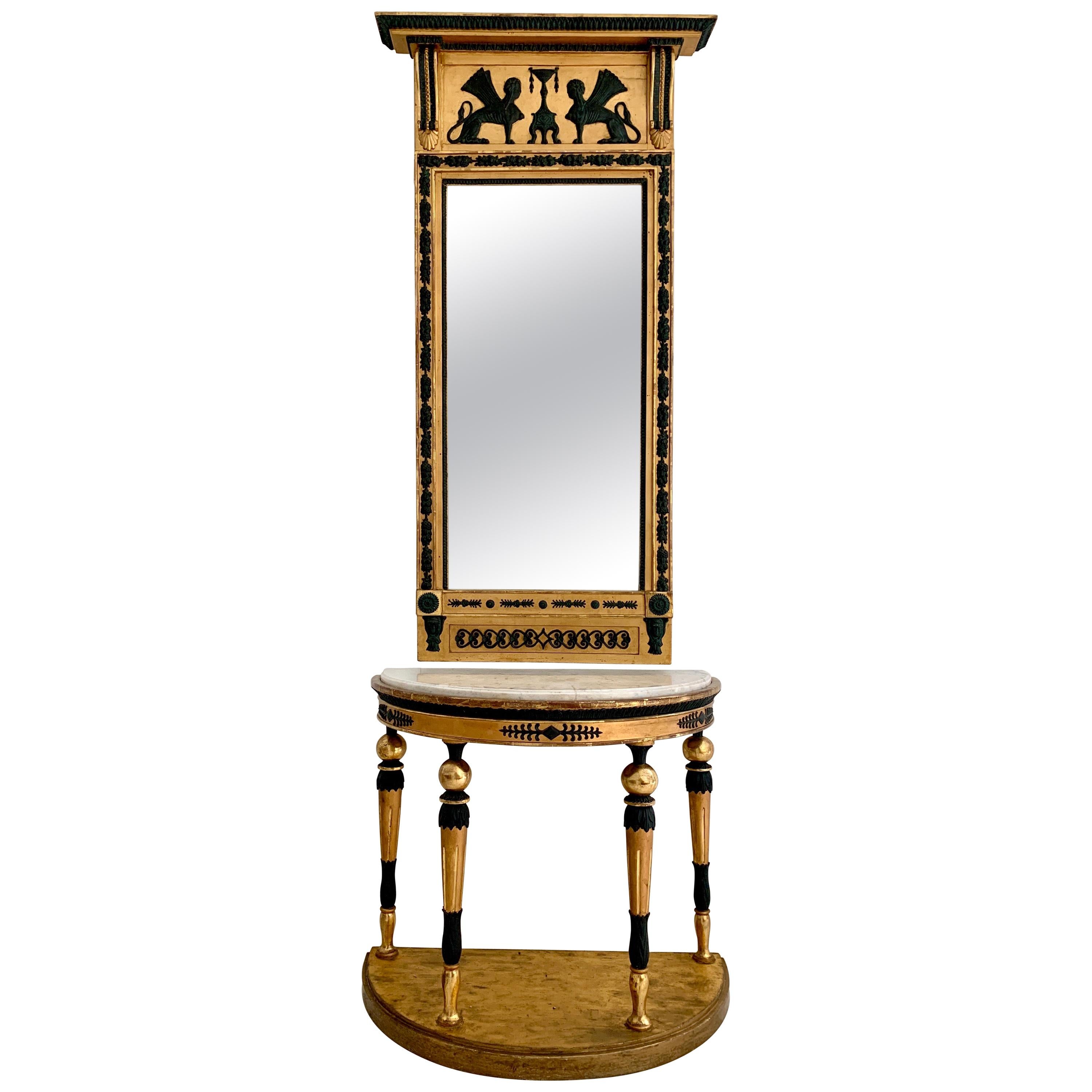 Table console et miroir de style néoclassique gustavien:: Suède:: début du XIXe siècle en vente