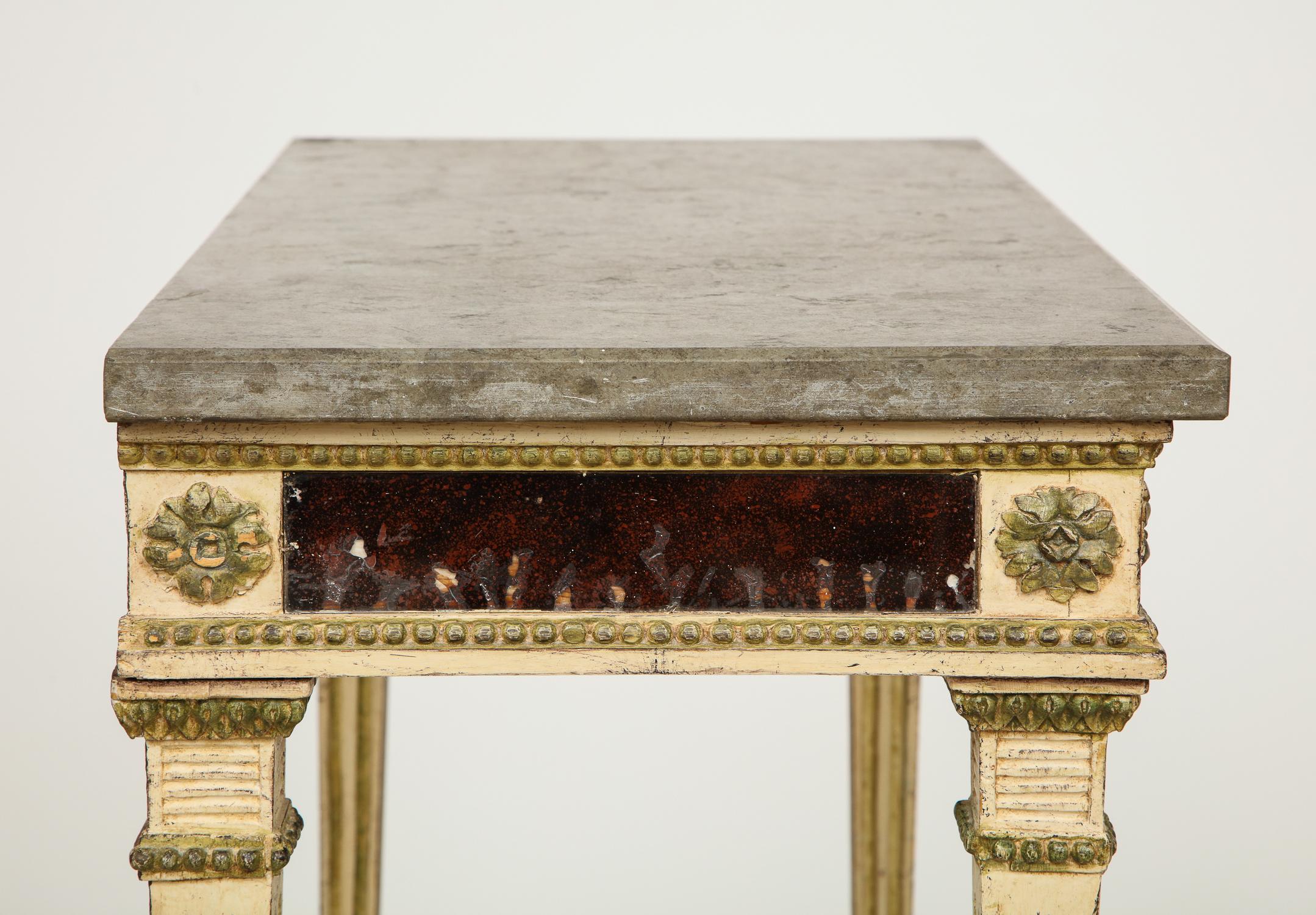 Hand-Carved Gustavian Neoclassical Console with Stone Top, Origin: Sweden, Circa 1780