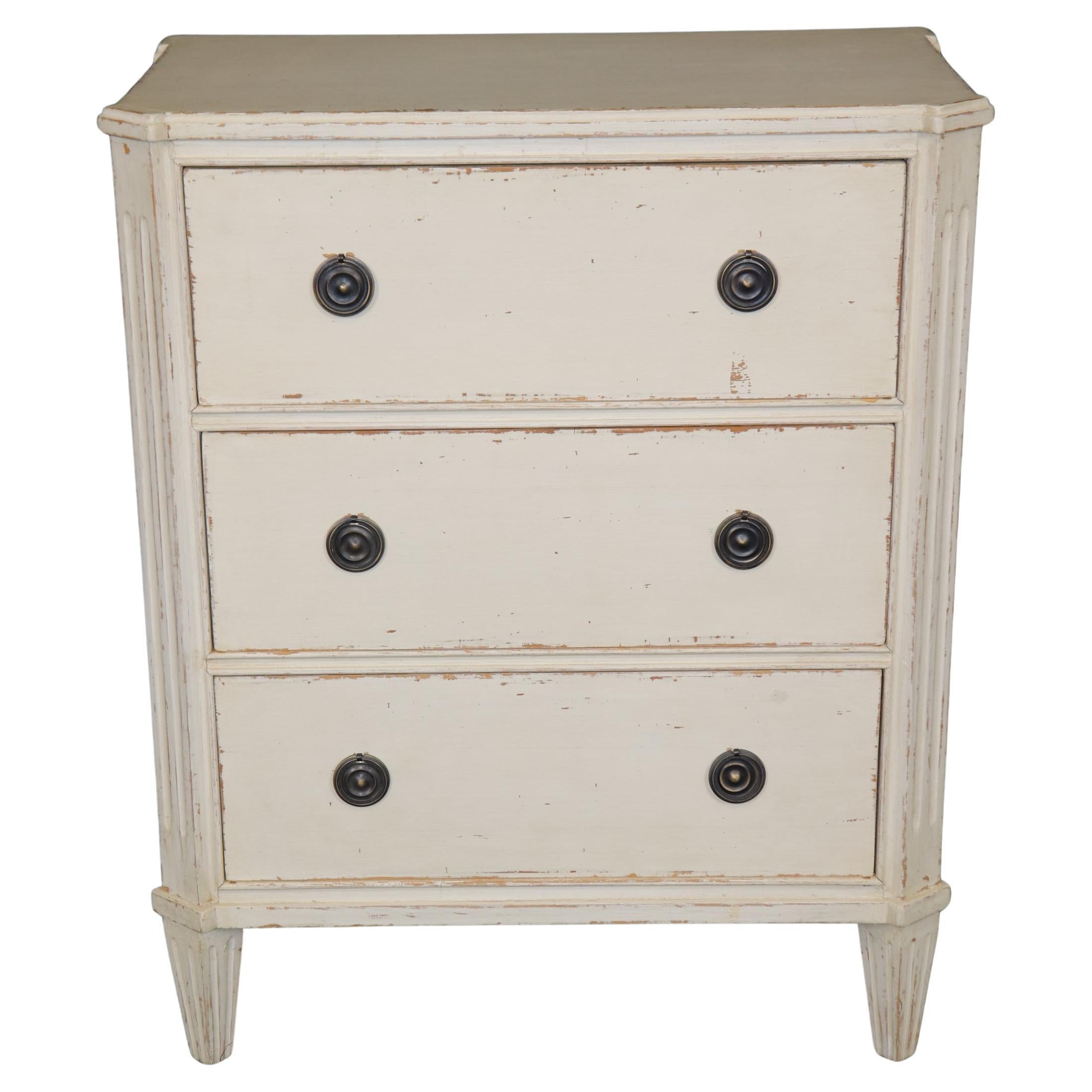 Gustavian or Swedish Creme Painted Distressed Nightstand End Table Circa 1920s