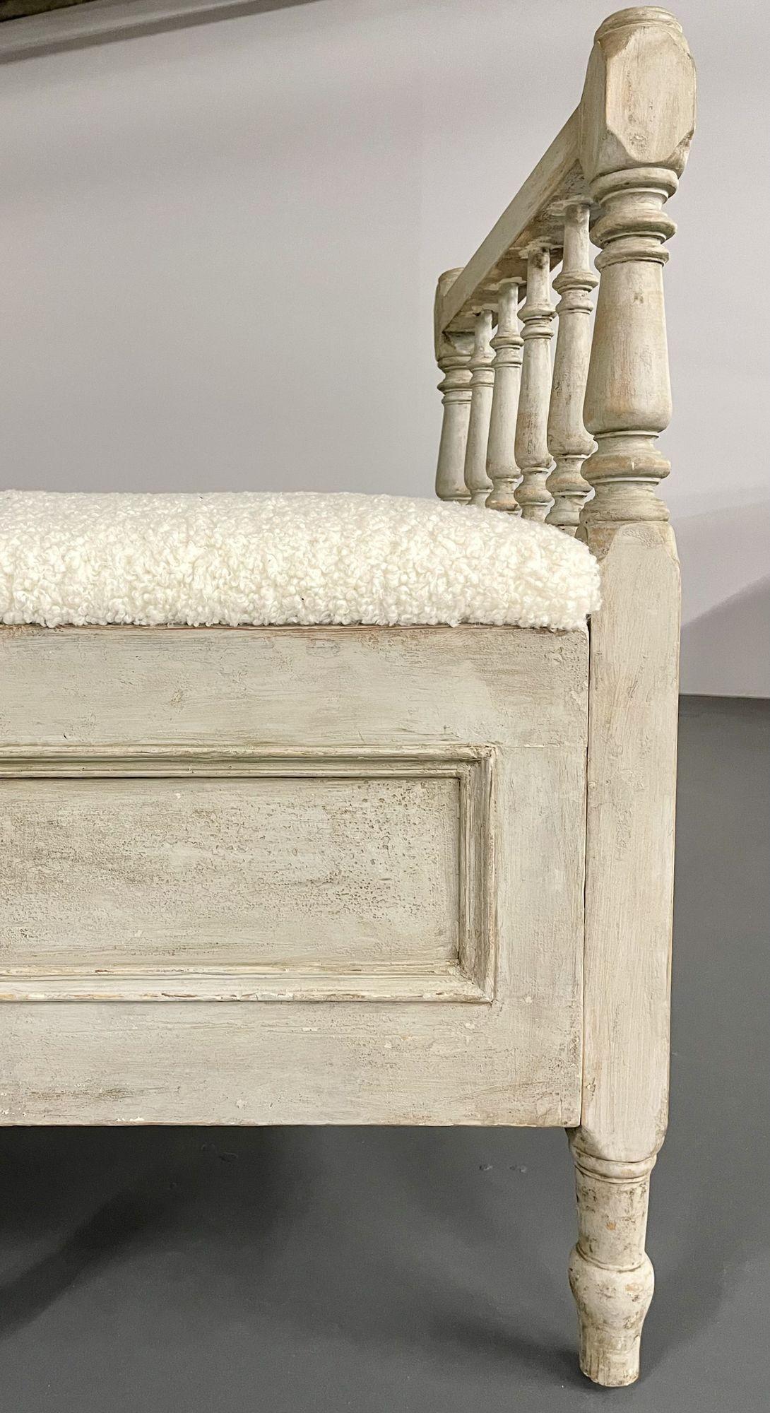 Gustavian Paint Decorated Storage Bench, New Wool Shearling, Sweden, 19th C. For Sale 5