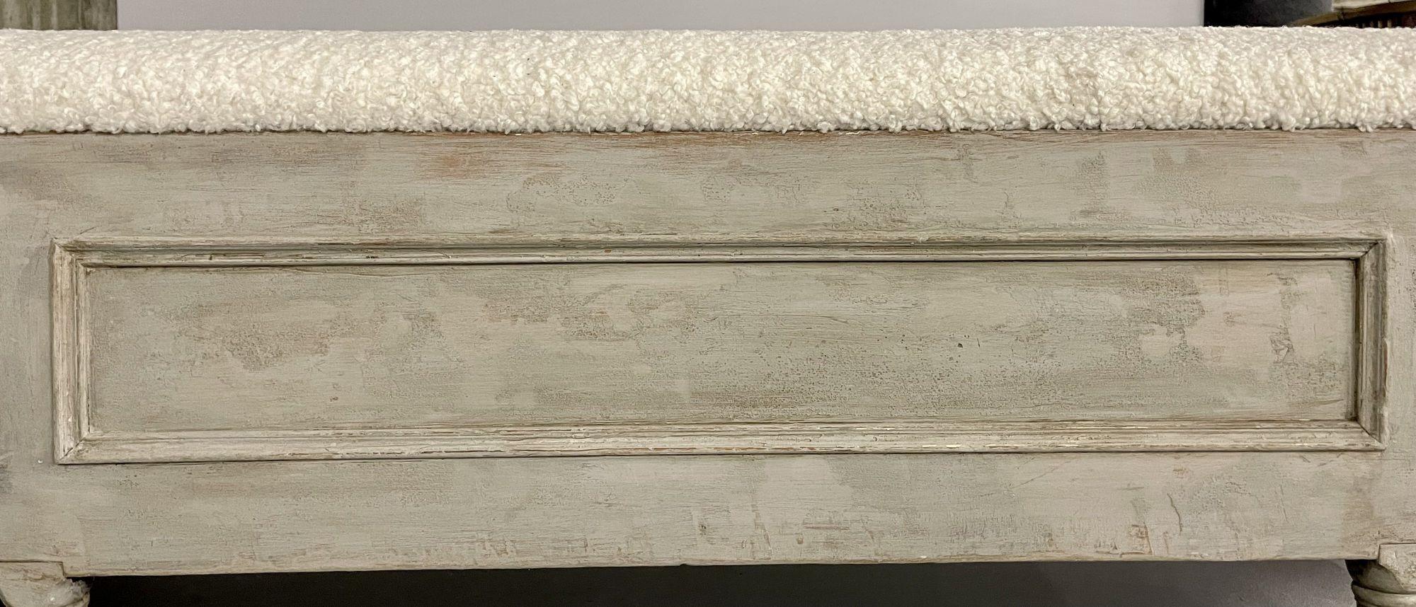 Gustavian Paint Decorated Storage Bench, New Wool Shearling, Sweden, 19th C. For Sale 11