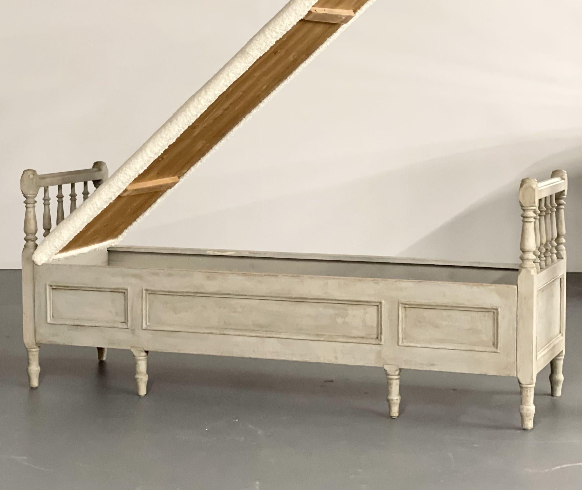 Gustavian Paint Decorated Storage Bench, New Wool Shearling, Sweden, 19th C. For Sale 13