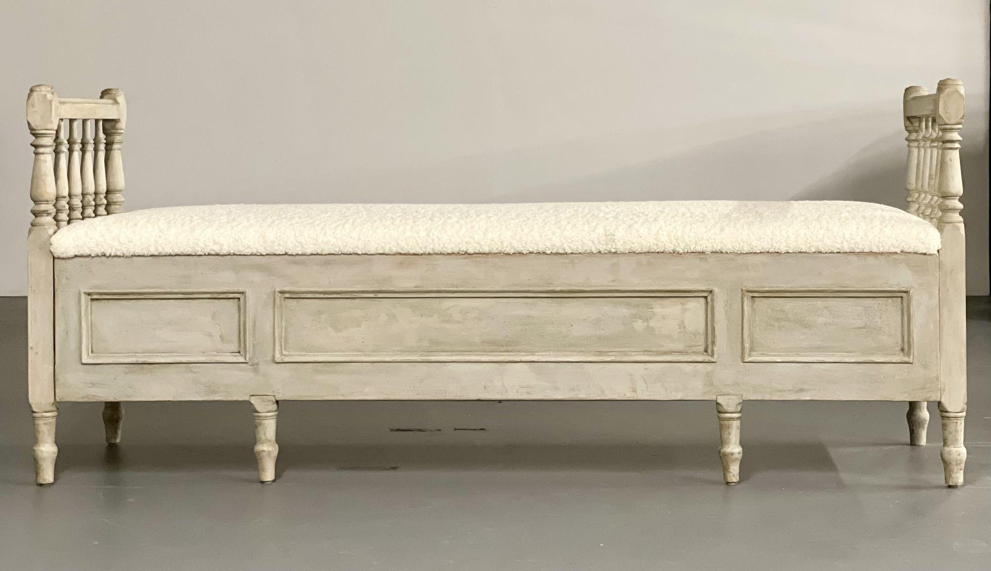 Gustavian Paint Decorated Storage Bench, New Wool Shearling, Sweden, 19th C. For Sale 1
