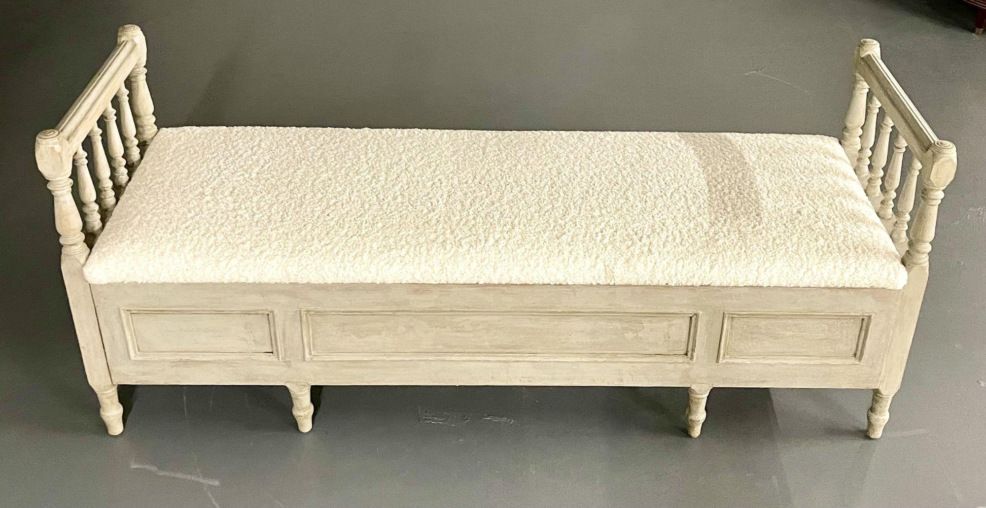 Gustavian Paint Decorated Storage Bench, New Wool Shearling, Sweden, 19th C. For Sale 2