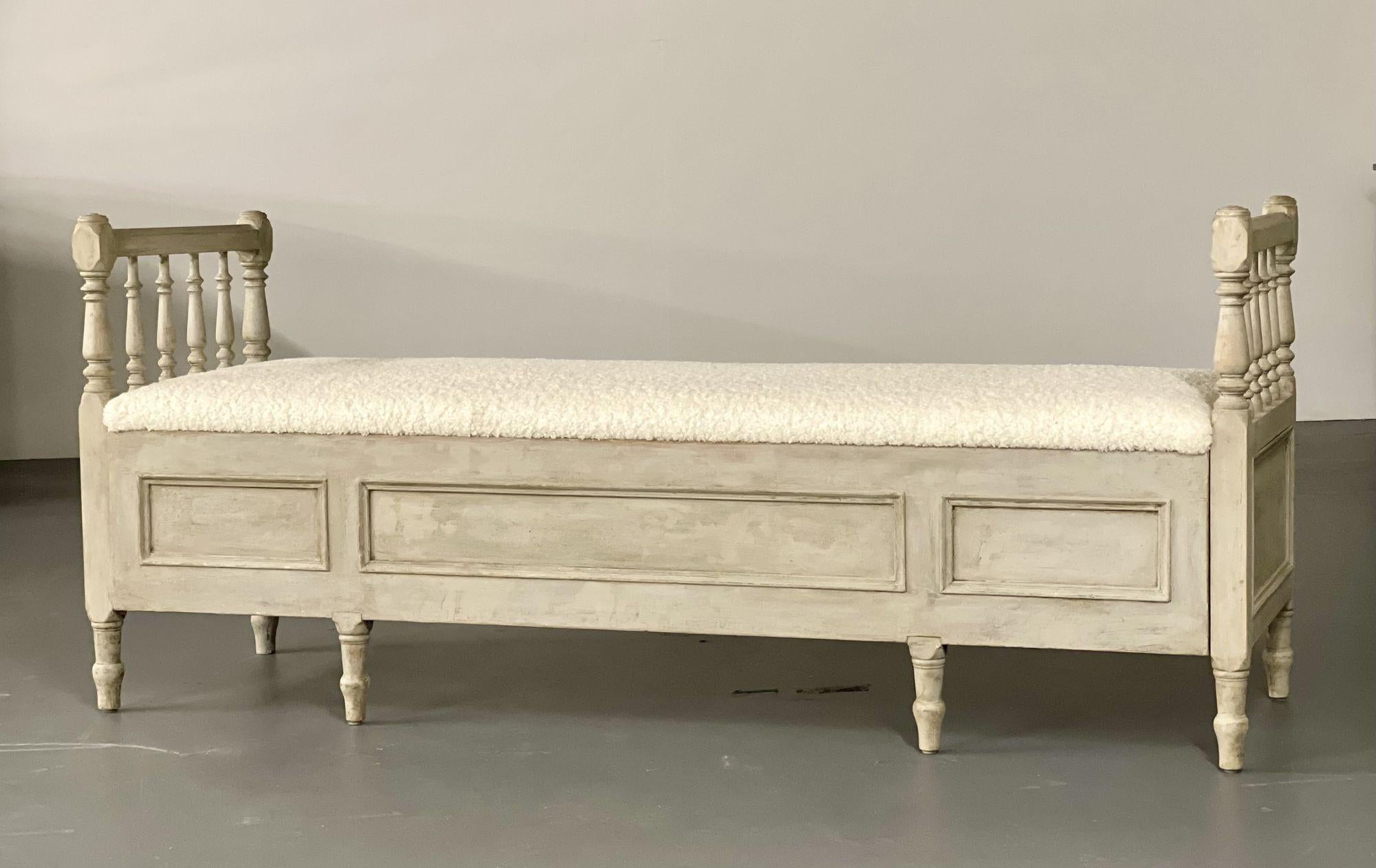 Gustavian Paint Decorated Storage Bench, New Wool Shearling, Sweden, 19th C. For Sale 3
