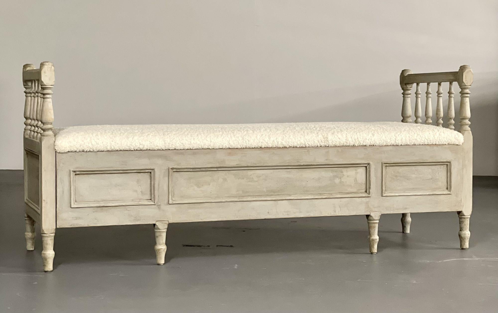 Gustavian Paint Decorated Storage Bench, New Wool Shearling, Sweden, 19th C. For Sale 4