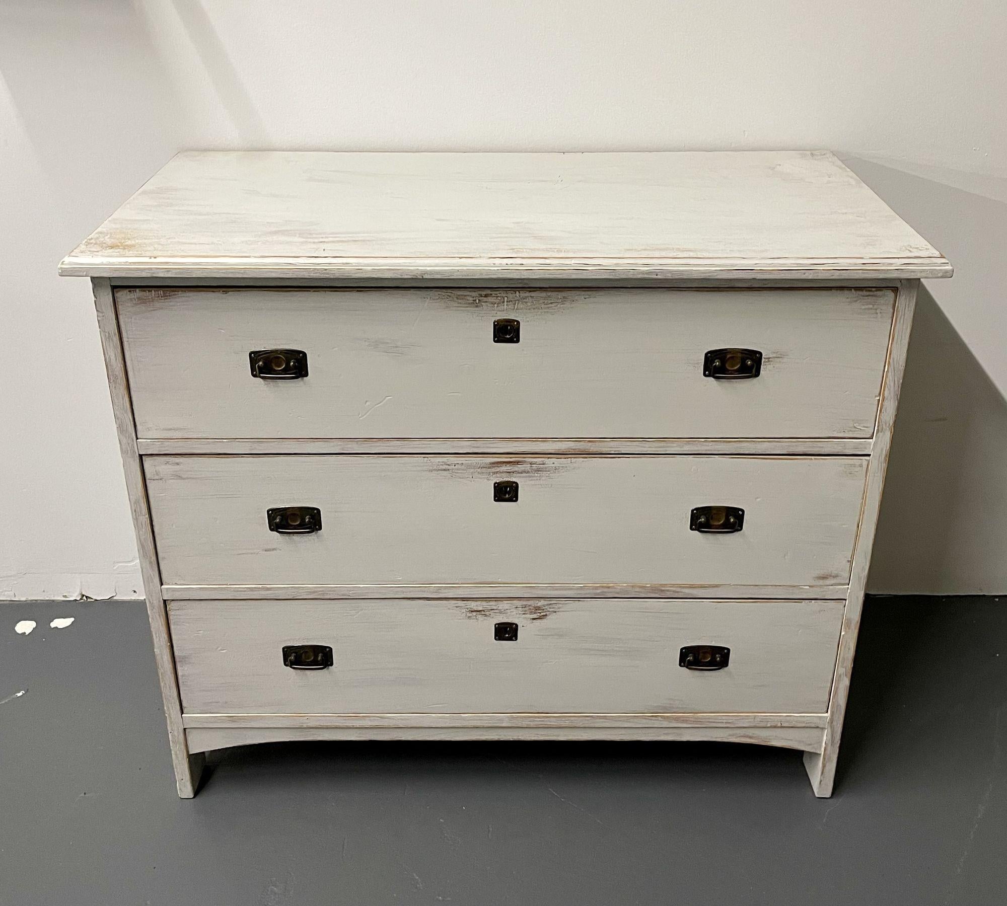 Gustavian Paint Distressed Swedish Chest / Dresser, Brass, Sweden In Good Condition In Stamford, CT