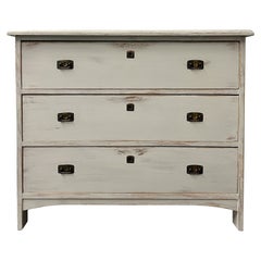 Gustavian Paint Distressed Swedish Chest / Dresser, Brass, Sweden