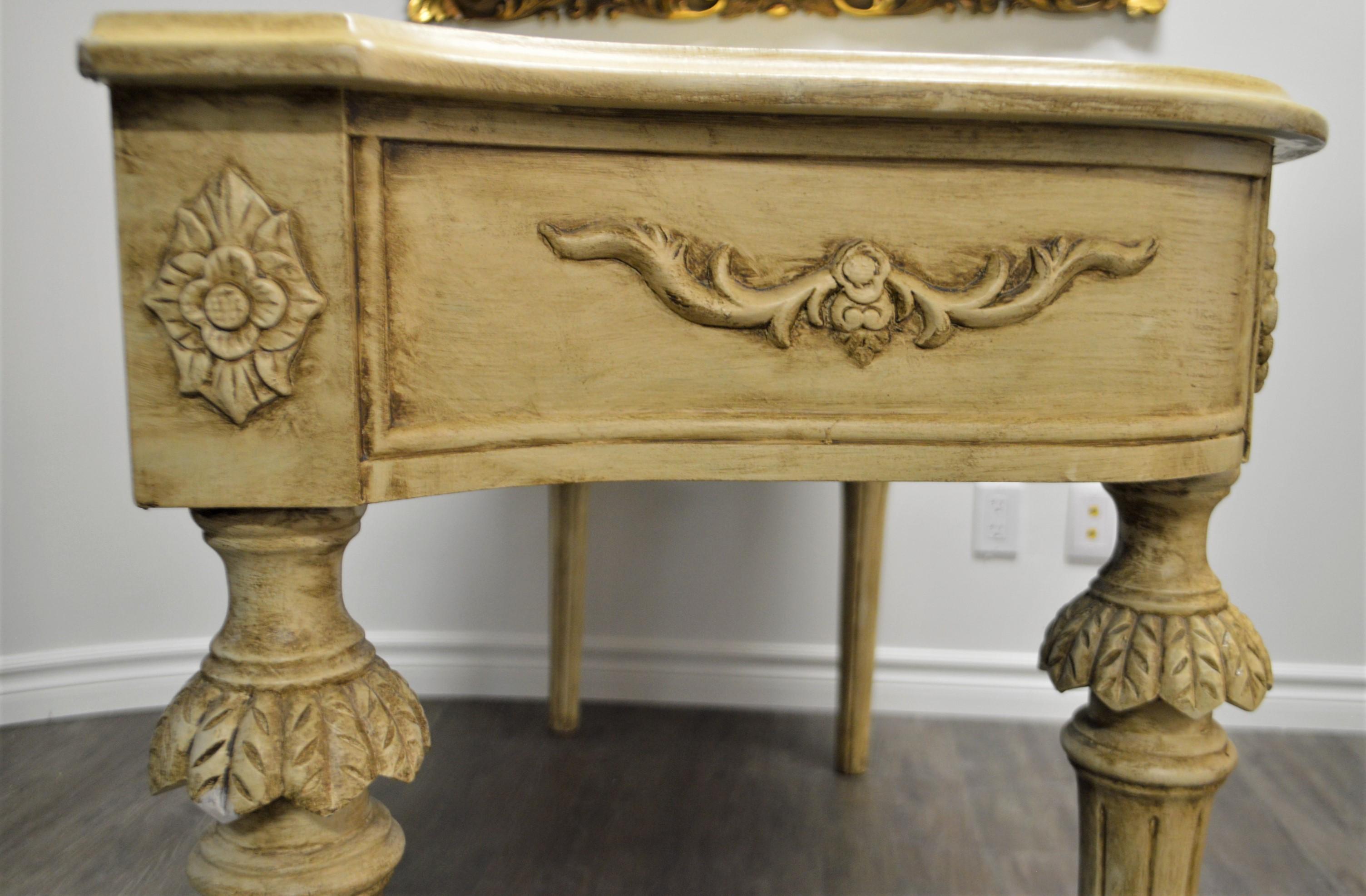 French Gustavian Painted Console or Sofa Table with Carved Details For Sale