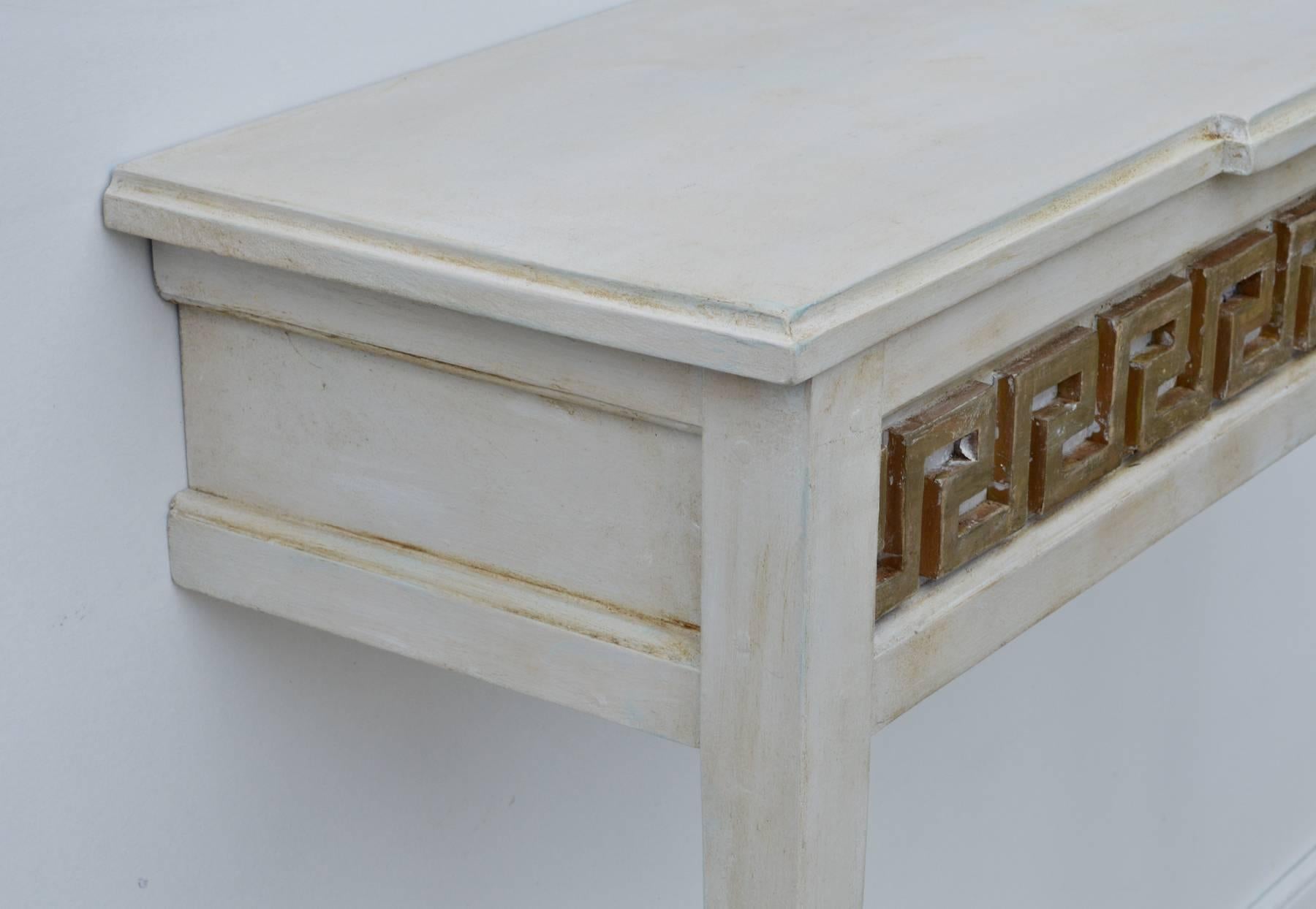 American Gustavian Painted Console Tables Having Greek Key Detail, a Pair For Sale
