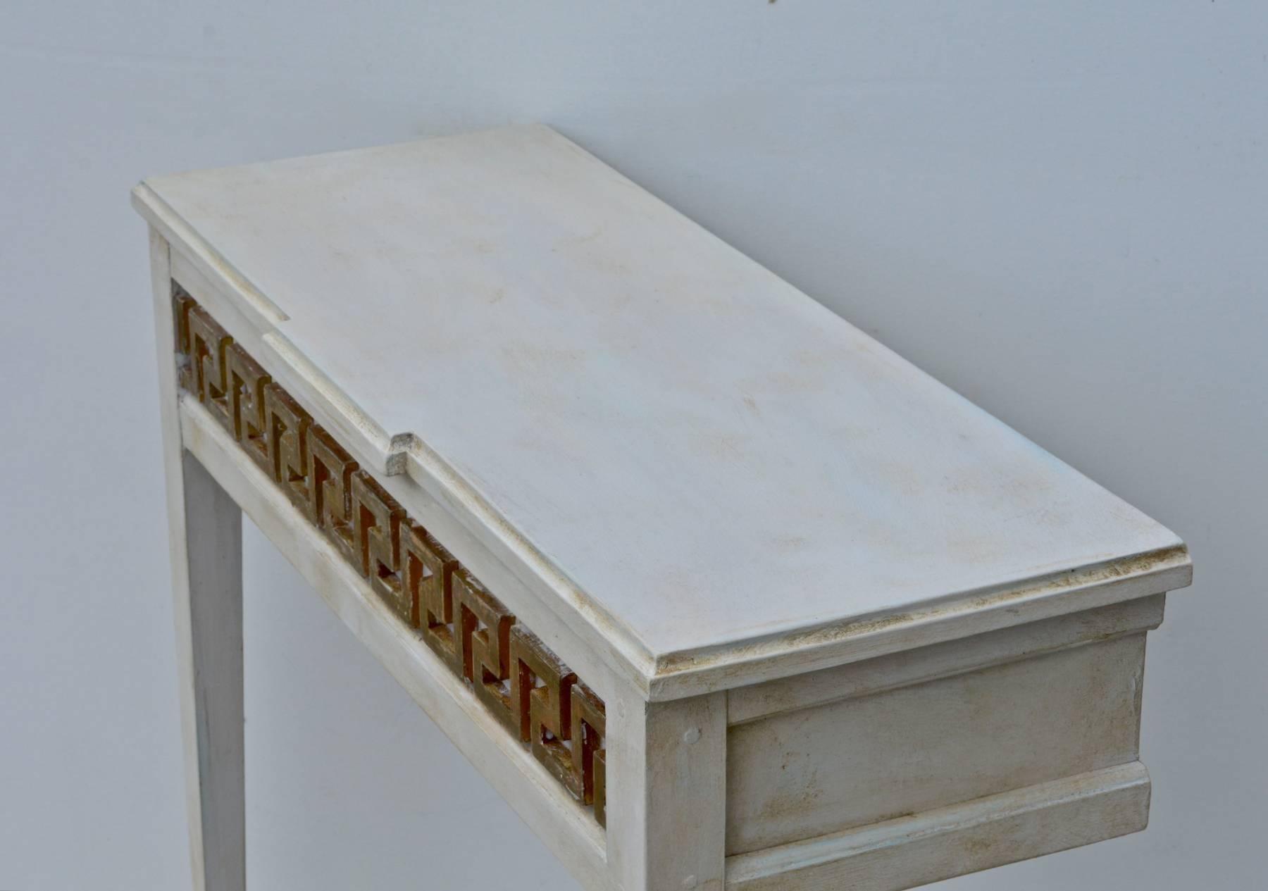 Hand-Crafted Gustavian Painted Console Tables Having Greek Key Detail, a Pair For Sale