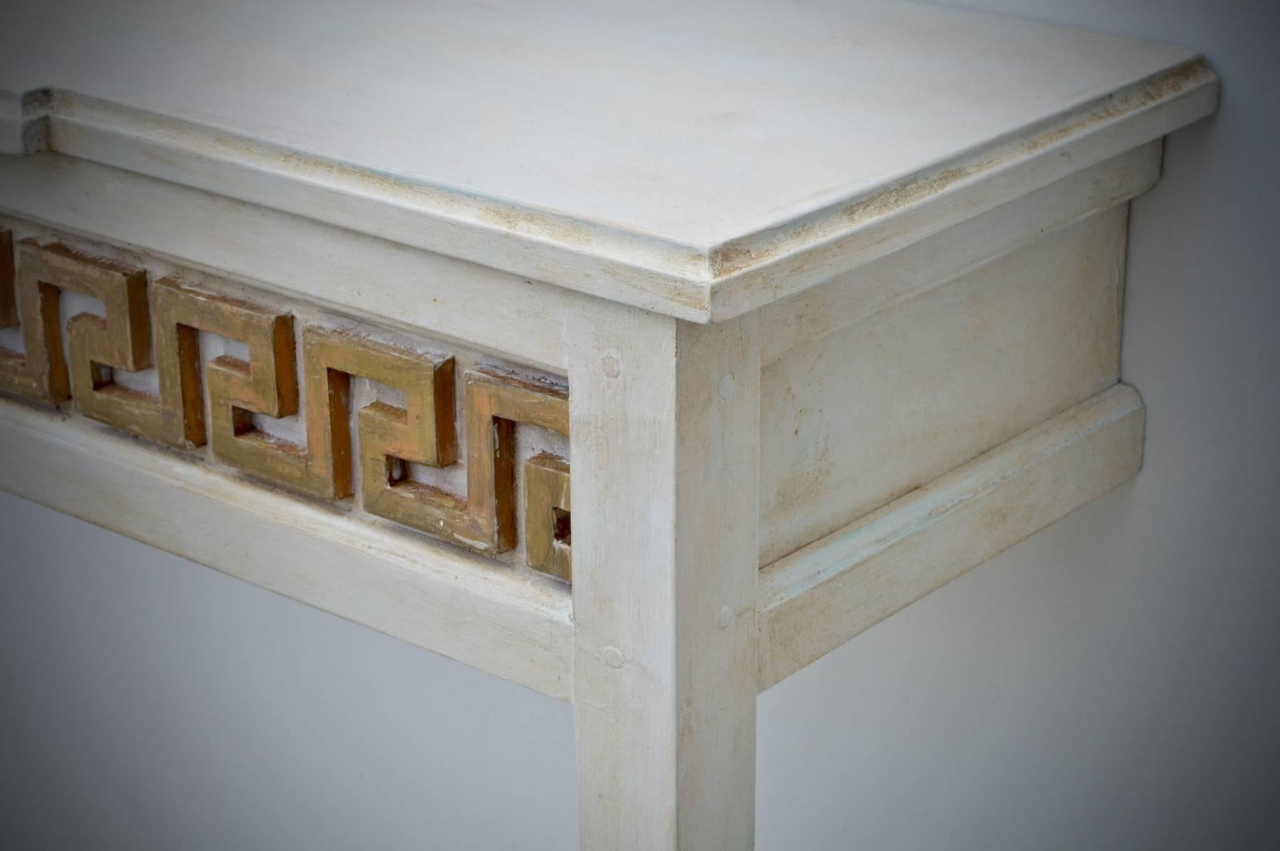 Gustavian Painted Console Tables Having Greek Key Detail, a Pair In Excellent Condition For Sale In Charlottesville, VA