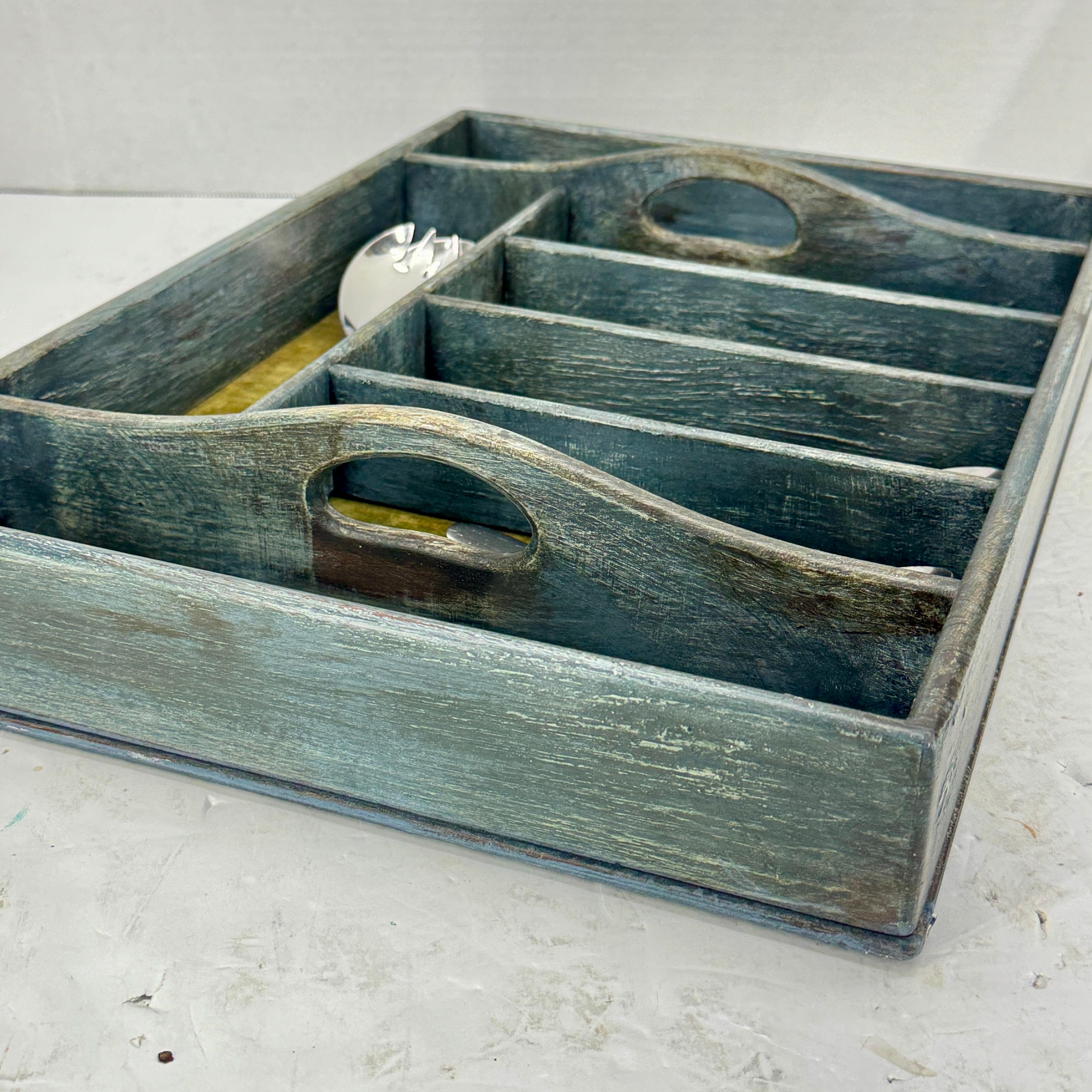 Vassoio per posate con manici in Wood Wood Wood dipinto Gustavo in vendita 4
