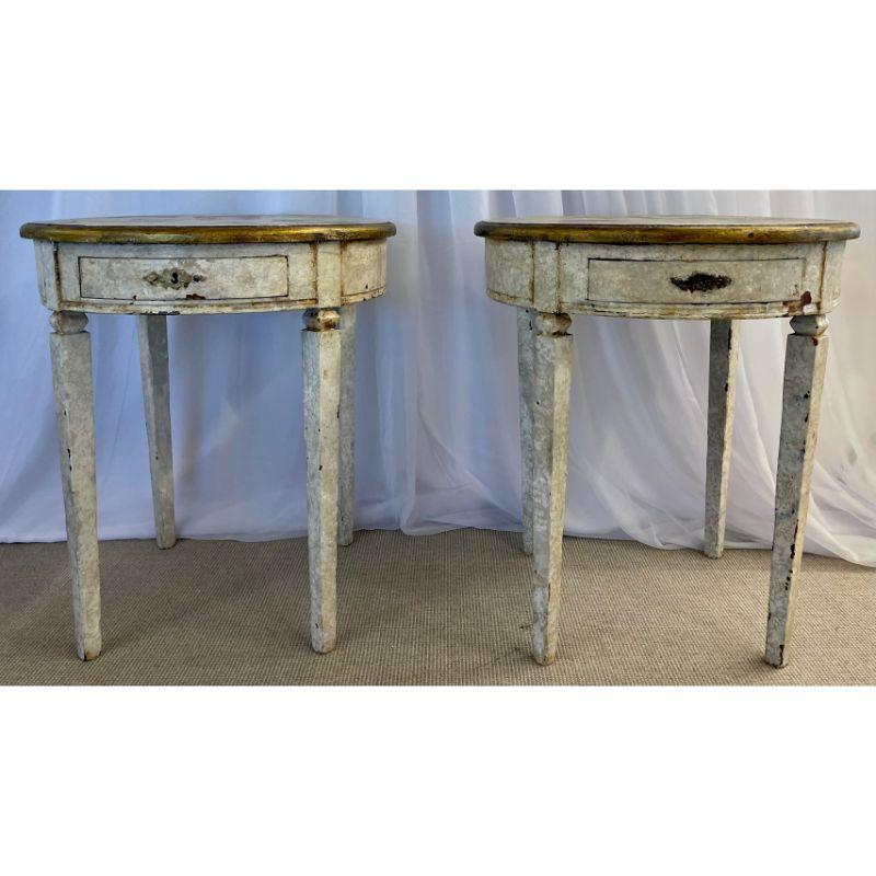 Gustavian Pair of End, Side Tables, Swedish Paint Decorated, Fornasetti Style For Sale 9