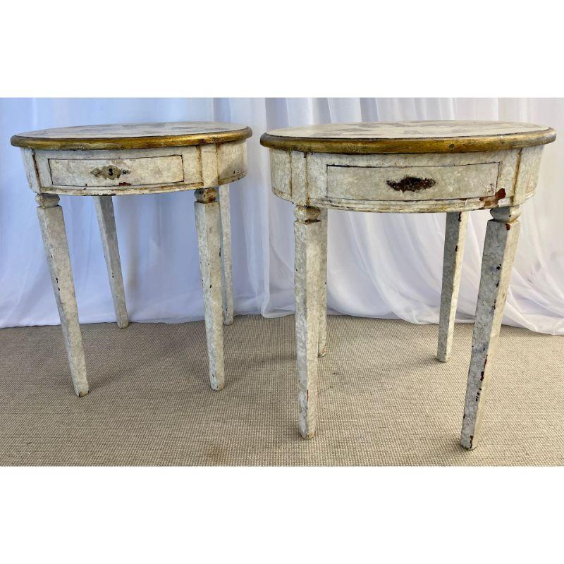 Gustavian Pair of End, Side Tables, Swedish Paint Decorated, Fornasetti Style For Sale 12