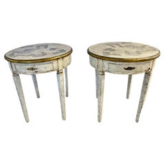 Gustavianisches Paar Beistelltische, schwedische Farbe, dekoriert, Fornasetti-Stil