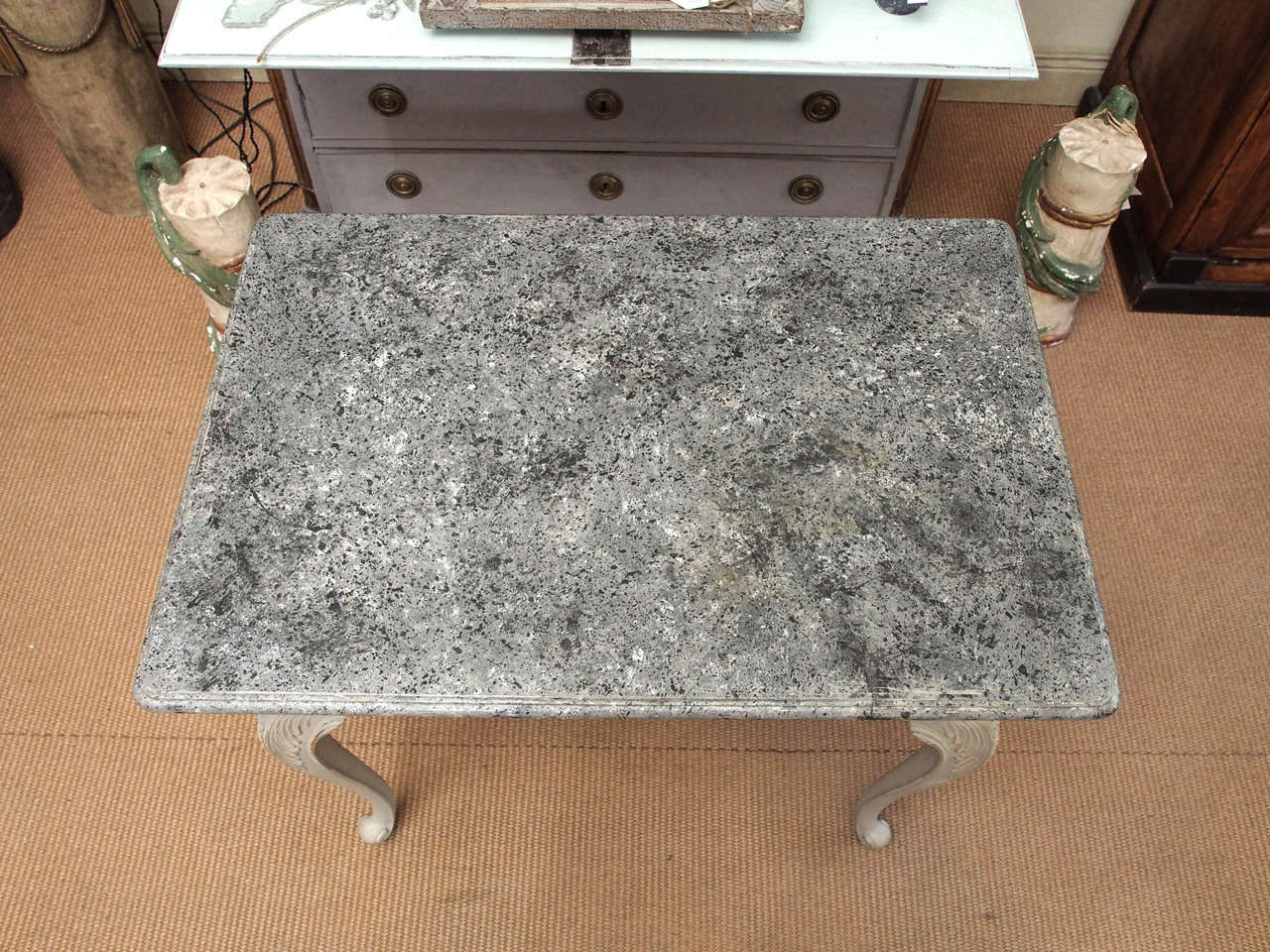 Carved Gustavian Period Table with Faux Marble-Top, 18th Century For Sale