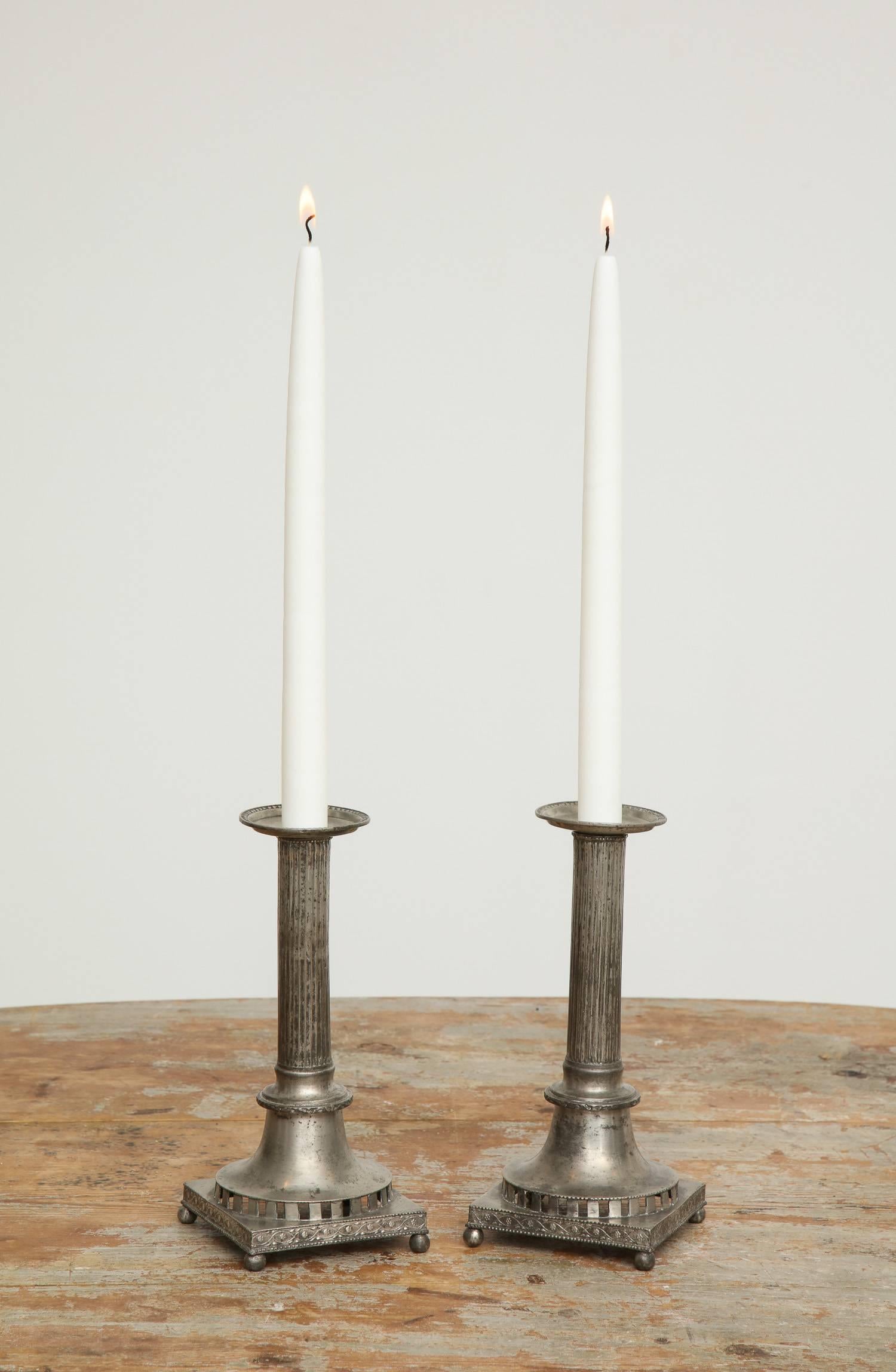 18th Century and Earlier Gustavian Pewter Candlesticks, Pair, Swedish, circa 1800