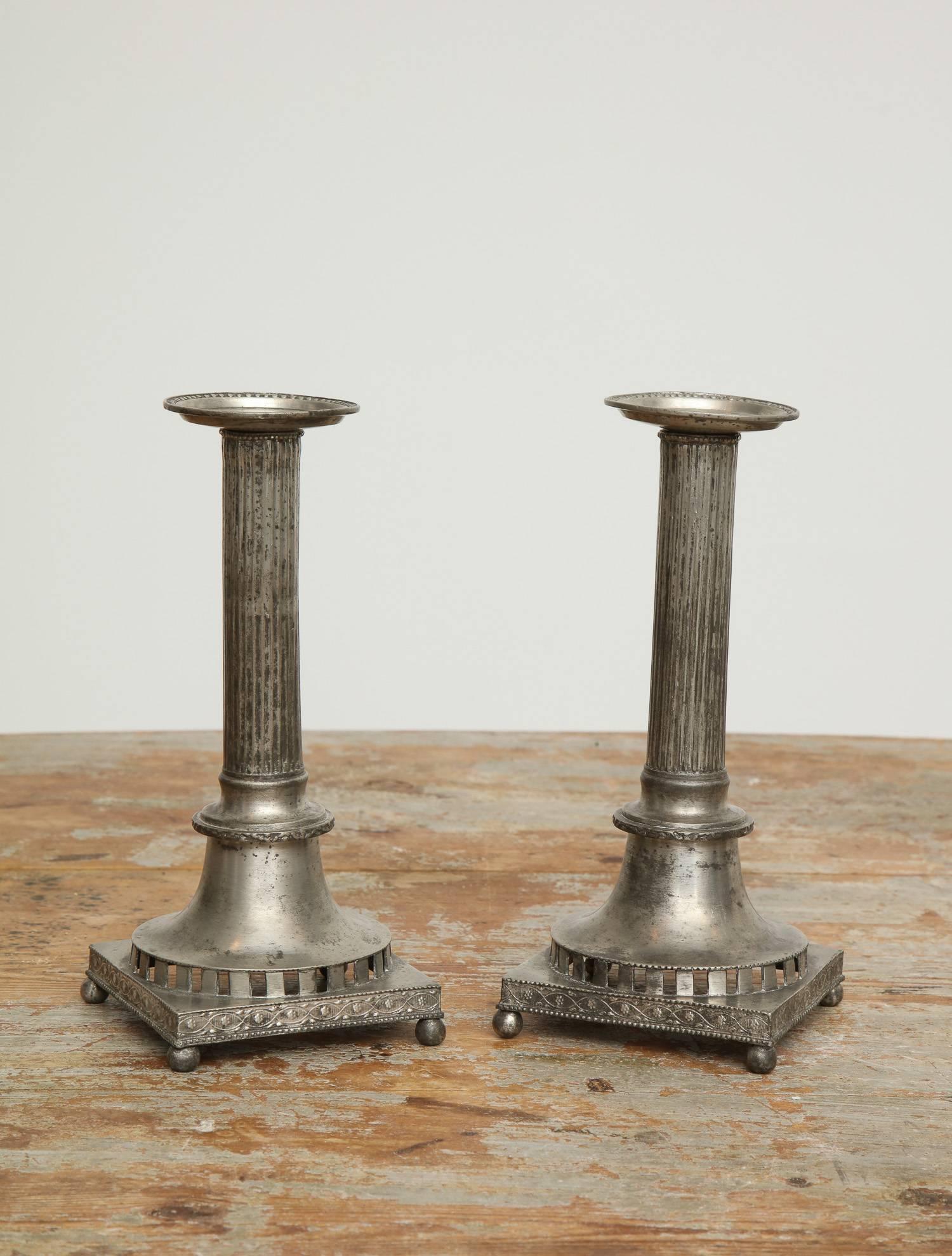 Gustavian Pewter Candlesticks, Pair, Swedish, circa 1800 2