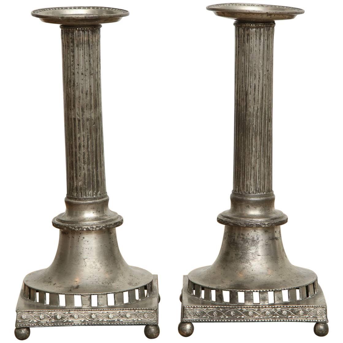 Gustavian Pewter Candlesticks, Pair, Swedish, circa 1800