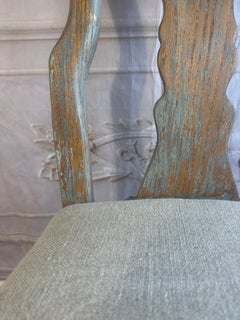Gustavian Queen Anne Dining Chairs Set of Ten, Hand-Distressed Oak
