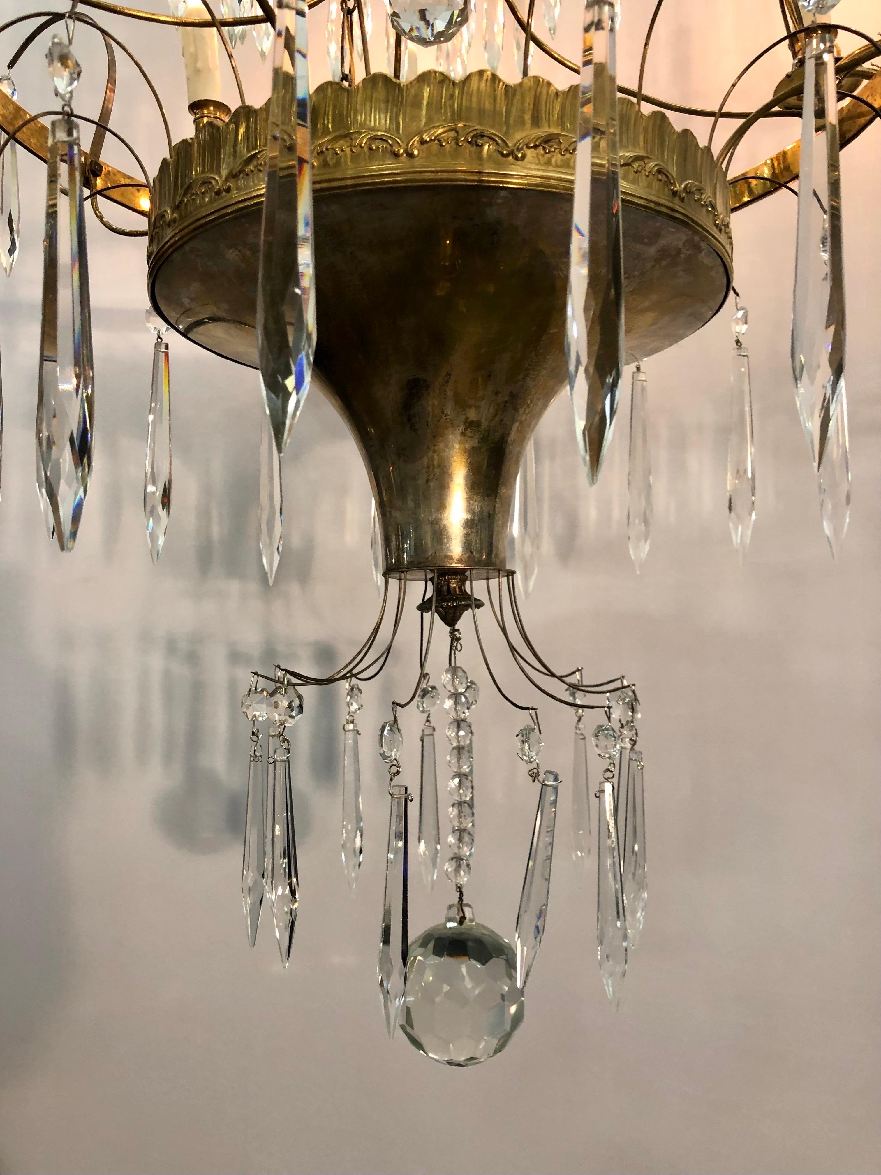 Gustavian / Russian Neoclassical Bronze & Silvered Crystal Chandelier, 19th C. For Sale 3