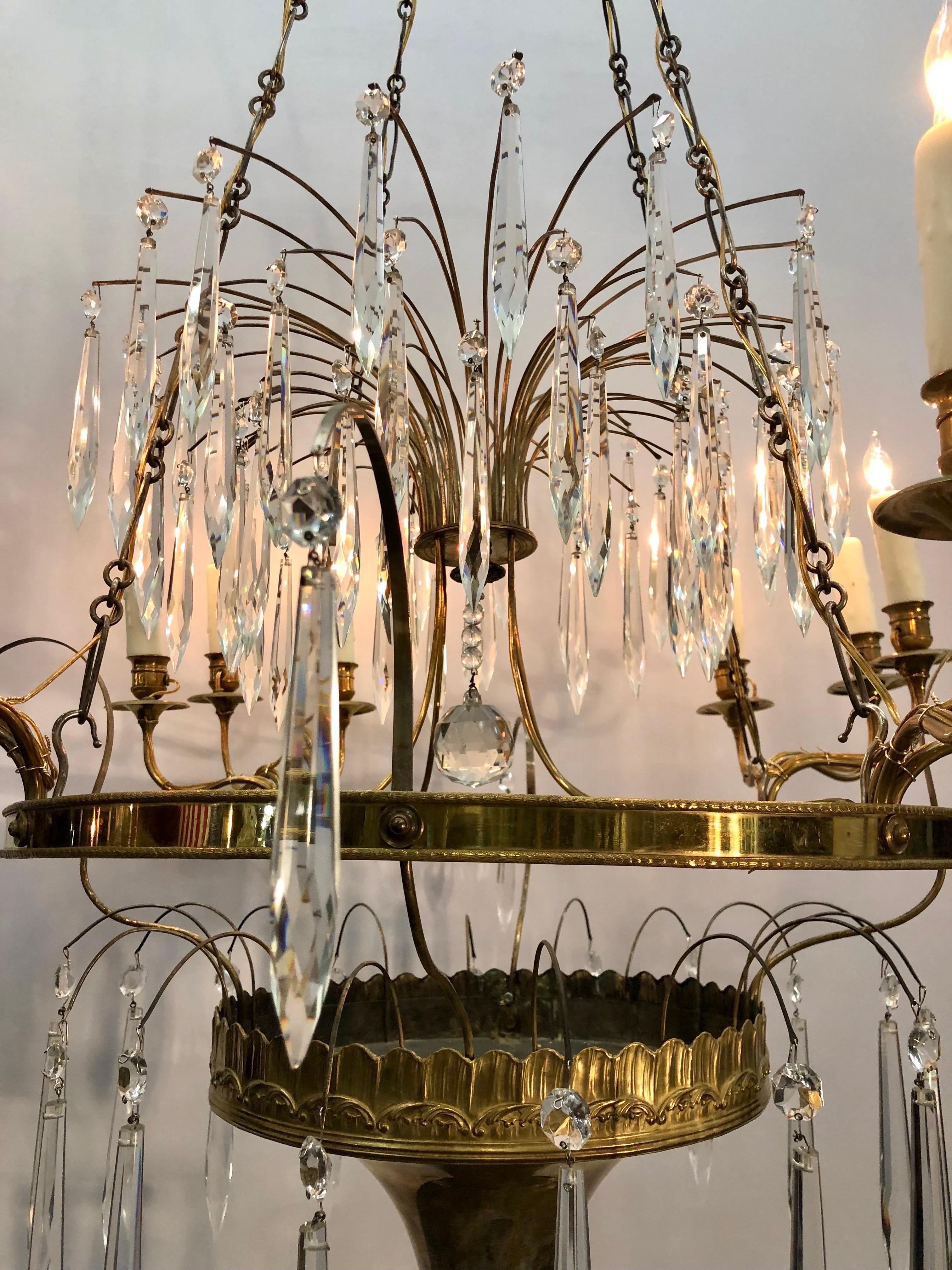 Gustavian / Russian Neoclassical Bronze & Silvered Crystal Chandelier, 19th C. For Sale 4