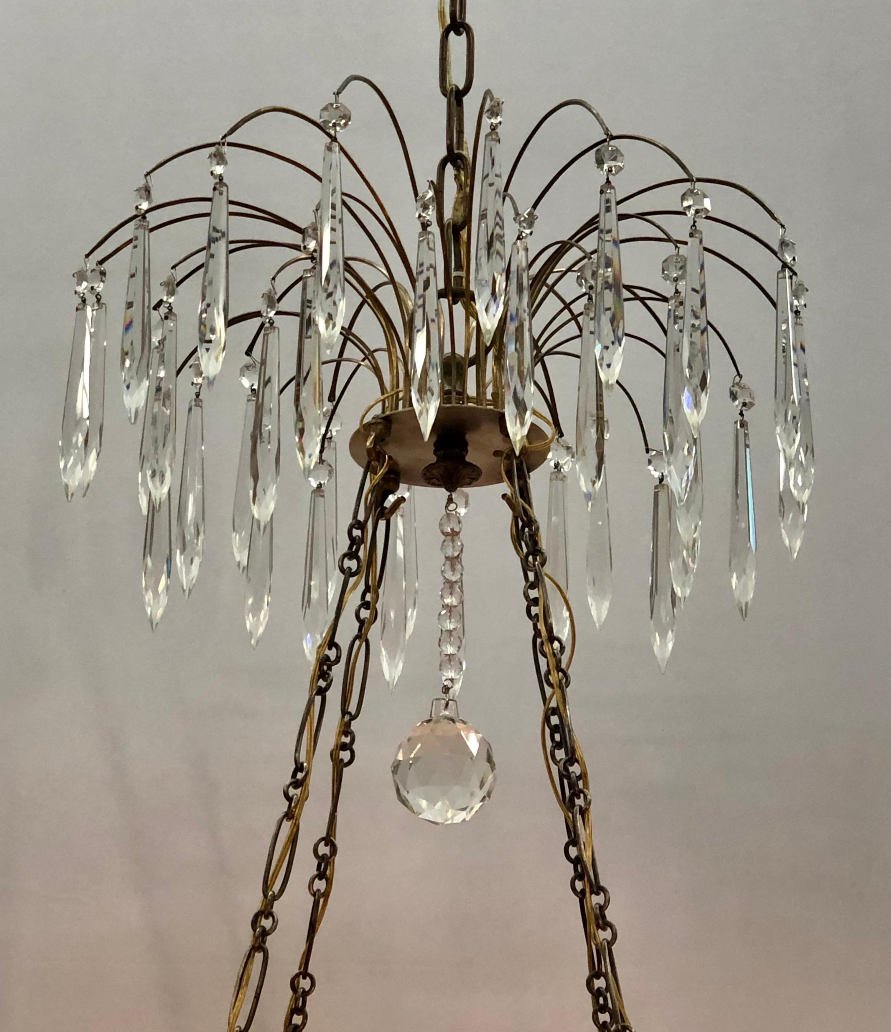 Swedish Gustavian / Russian Neoclassical Bronze & Silvered Crystal Chandelier, 19th C. For Sale
