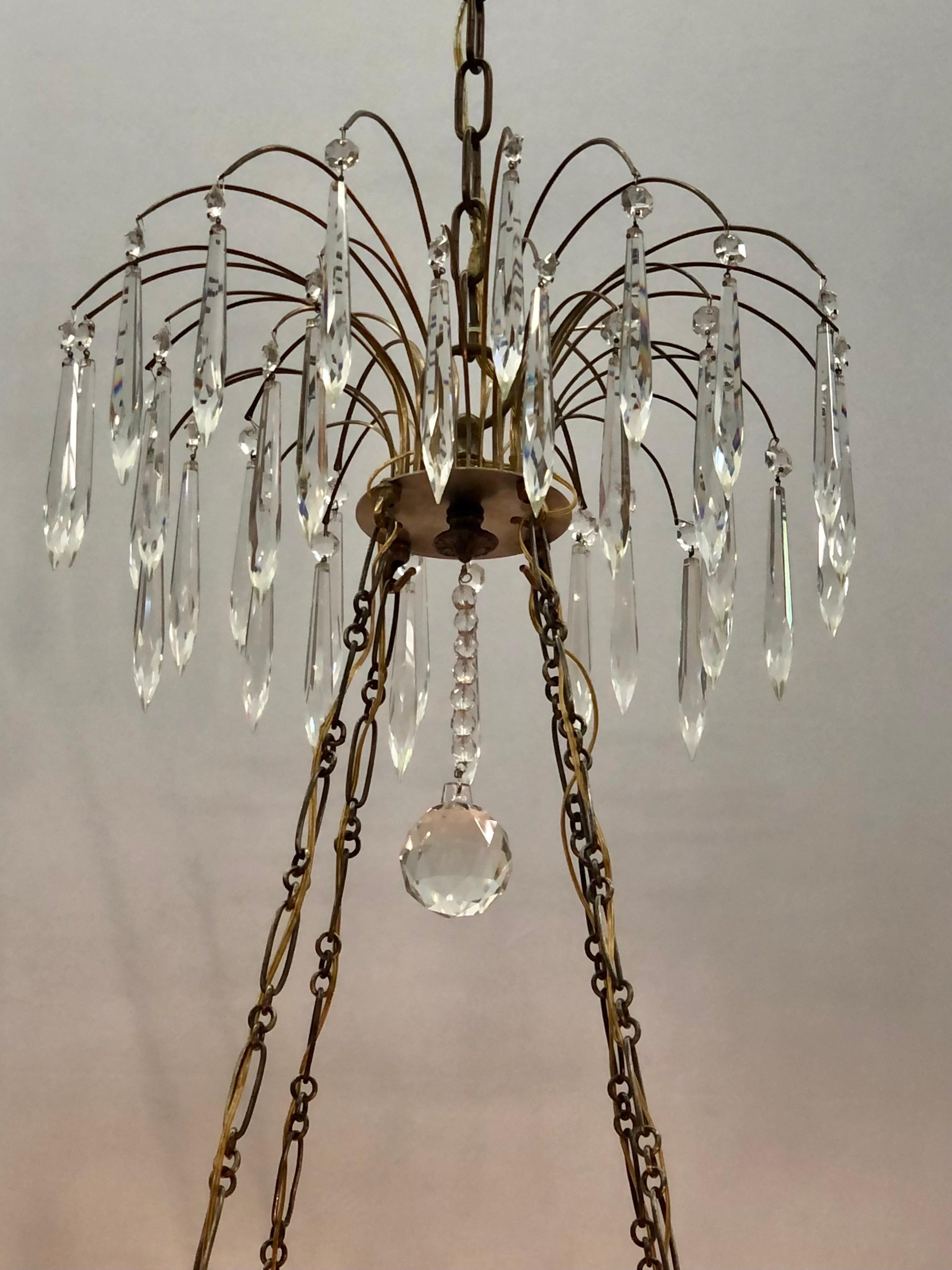 Gilt Gustavian / Russian Neoclassical Bronze & Silvered Crystal Chandelier, 19th C. For Sale