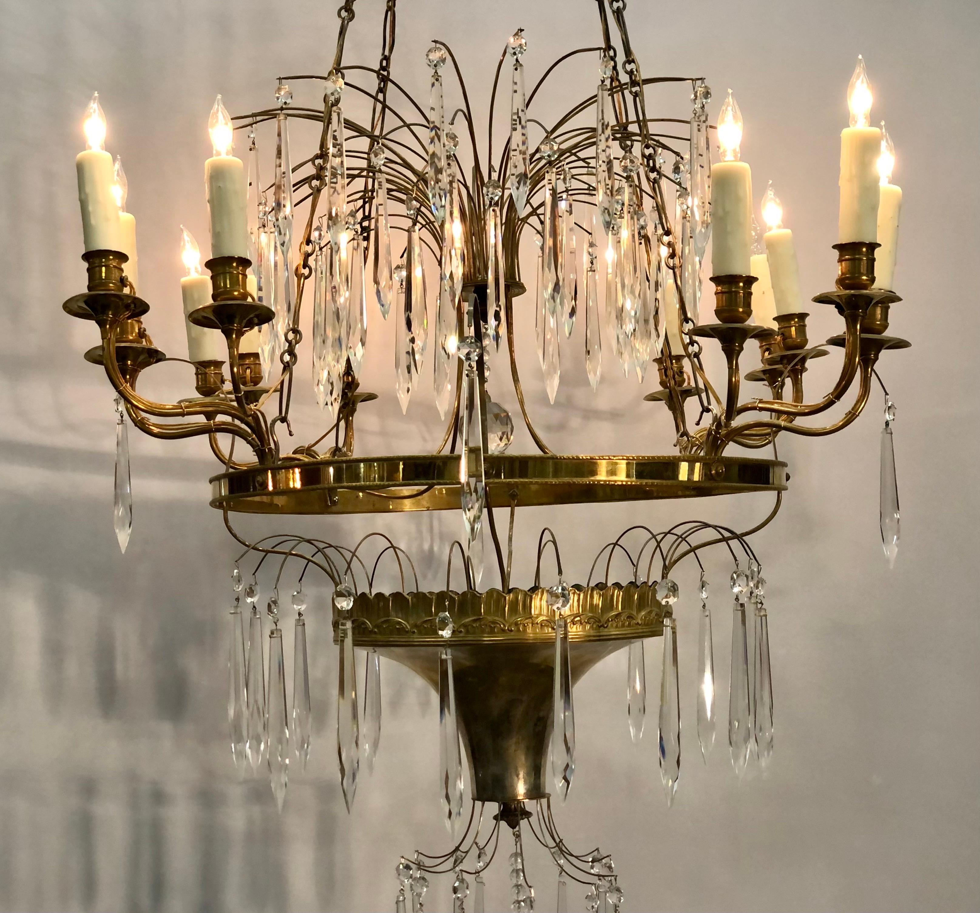 Gustavian / Russian Neoclassical Bronze & Silvered Crystal Chandelier, 19th C. In Good Condition For Sale In Charleston, SC