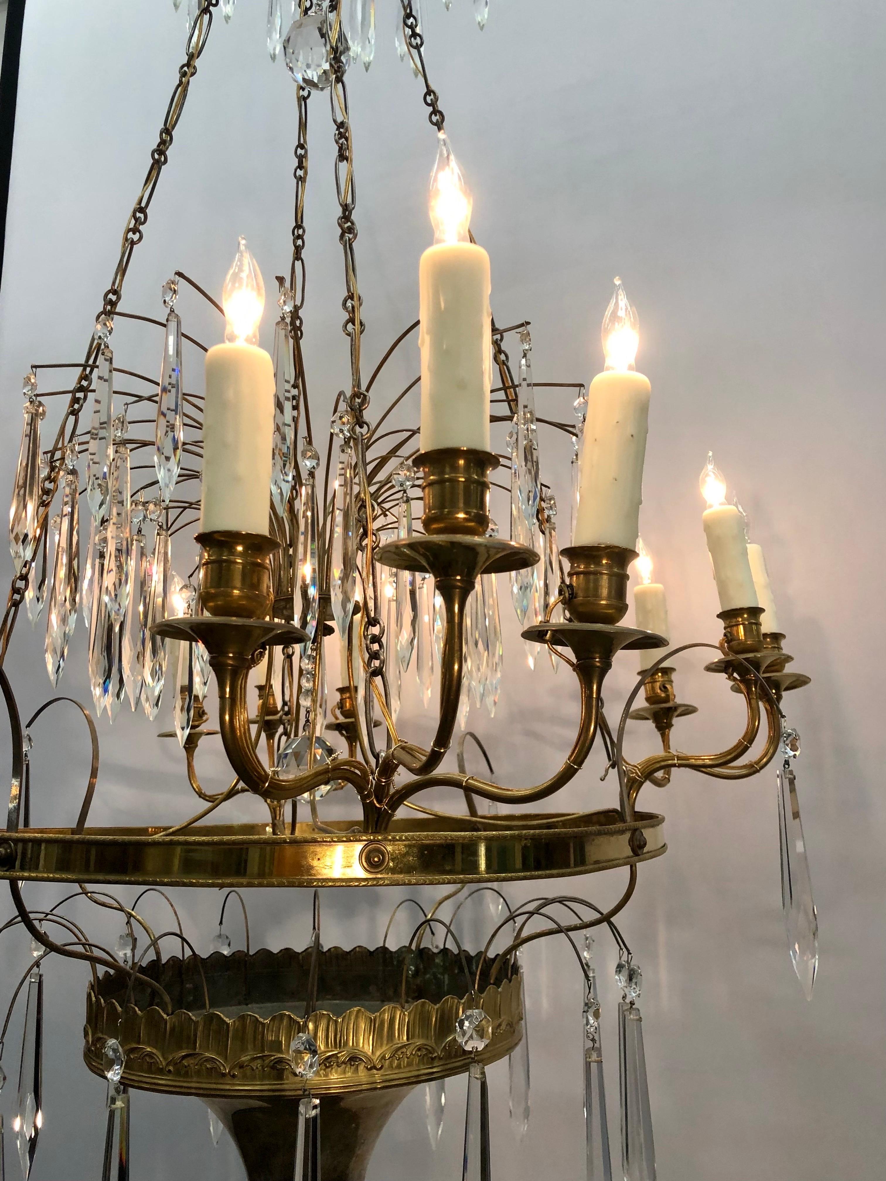 Silver Plate Gustavian / Russian Neoclassical Bronze & Silvered Crystal Chandelier, 19th C. For Sale