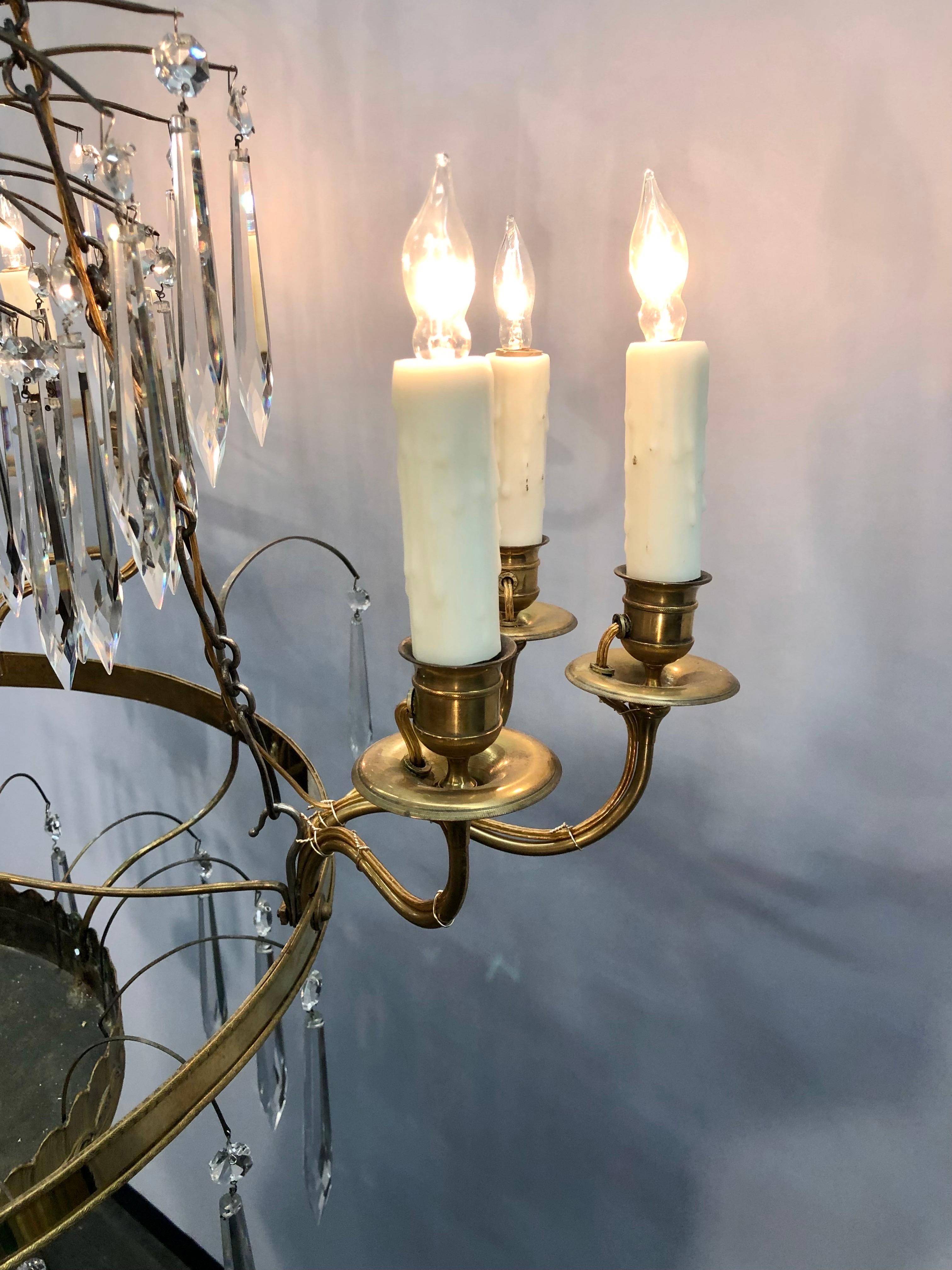 Gustavian / Russian Neoclassical Bronze & Silvered Crystal Chandelier, 19th C. For Sale 1