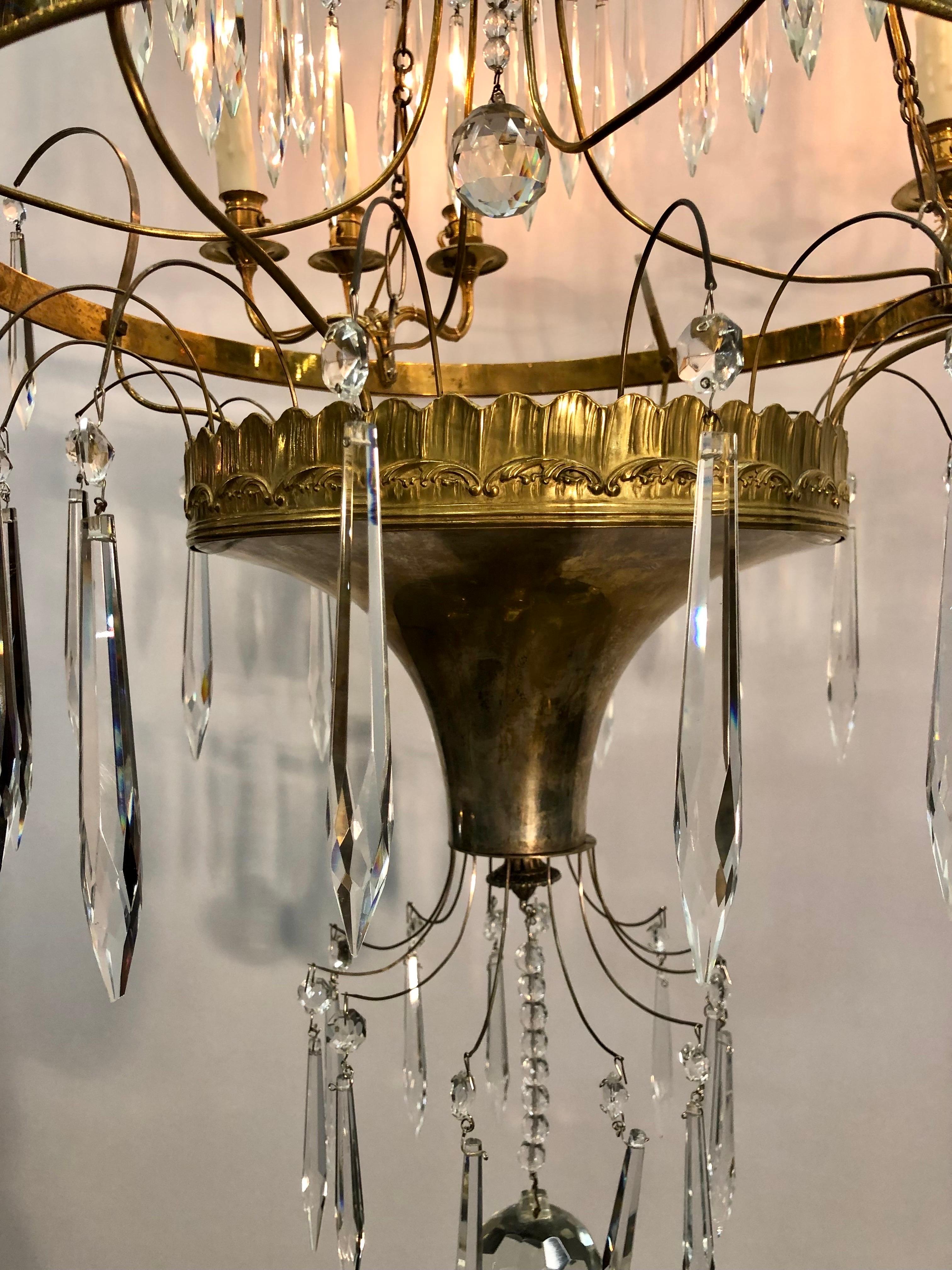 Gustavian / Russian Neoclassical Bronze & Silvered Crystal Chandelier, 19th C. For Sale 2
