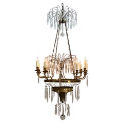 Lustre néoclassique gustavien / russe en bronze et cristal argenté, 19e siècle