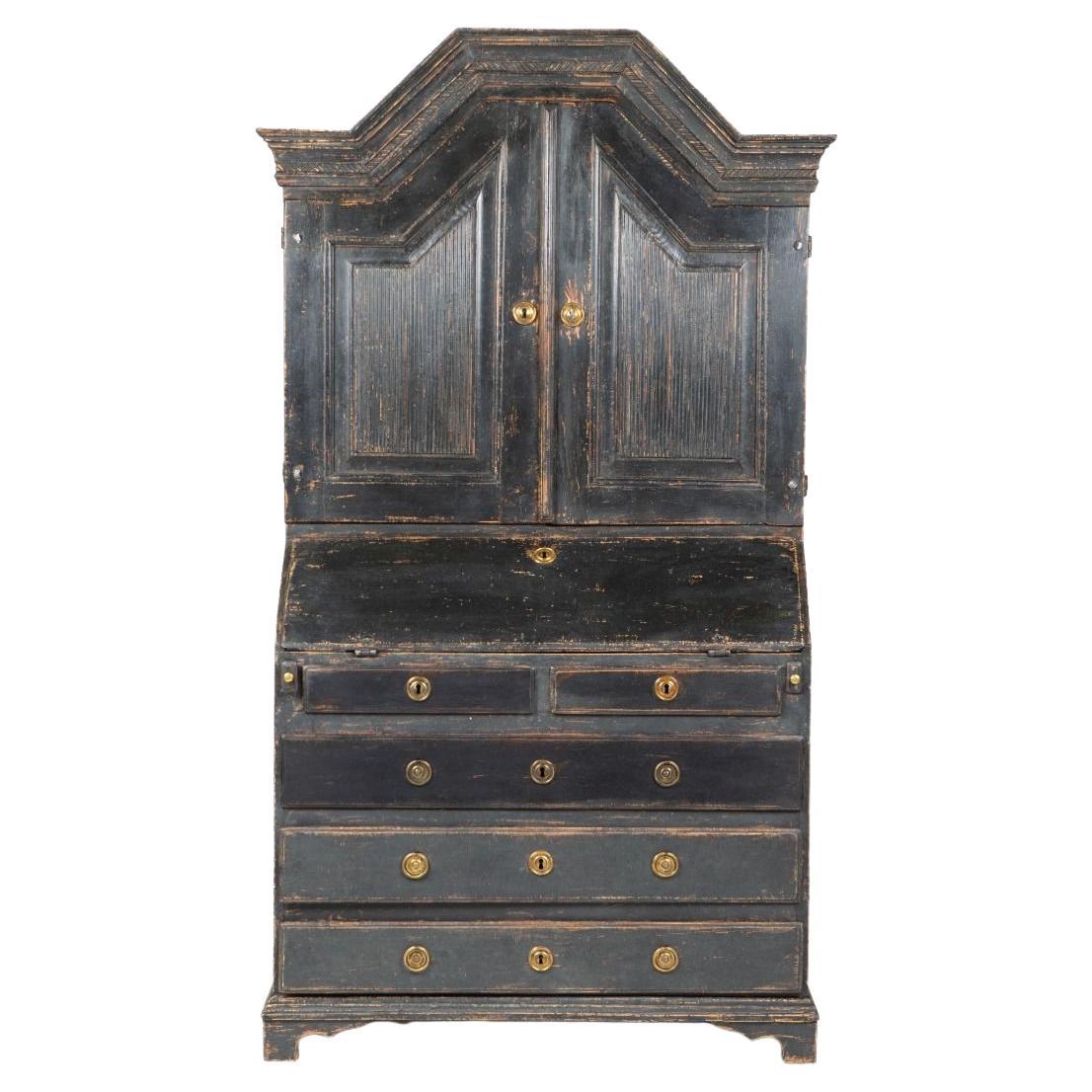 Gustavian Secretary Desk in Black-Painted Pine – Sweden, c. 1790 For Sale