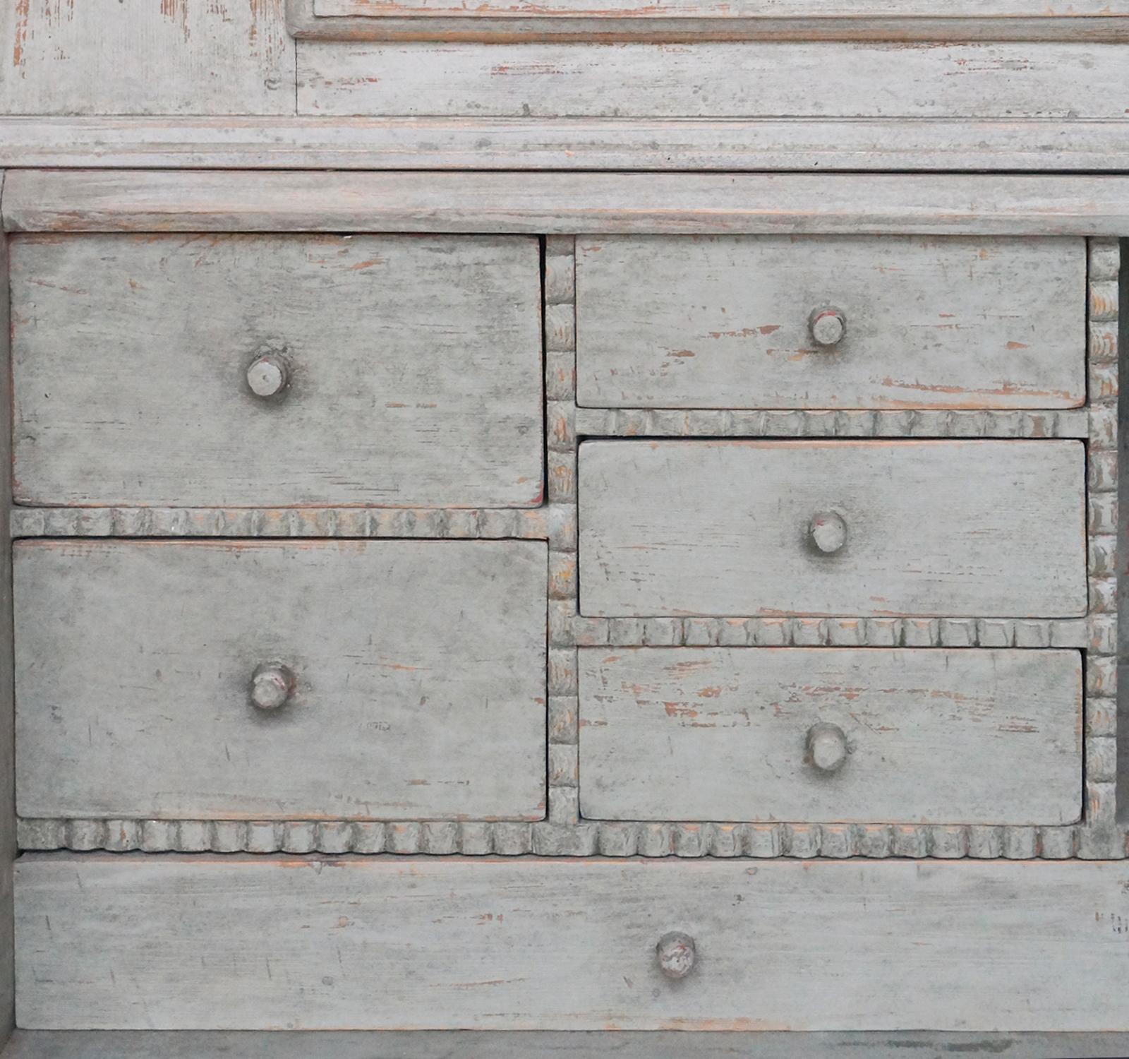 Hand-Painted Gustavian Secretary with Carved Detail