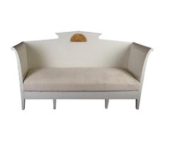 Gustavian Settle Sofa Underseat Storage Later White Paint, 19th Century