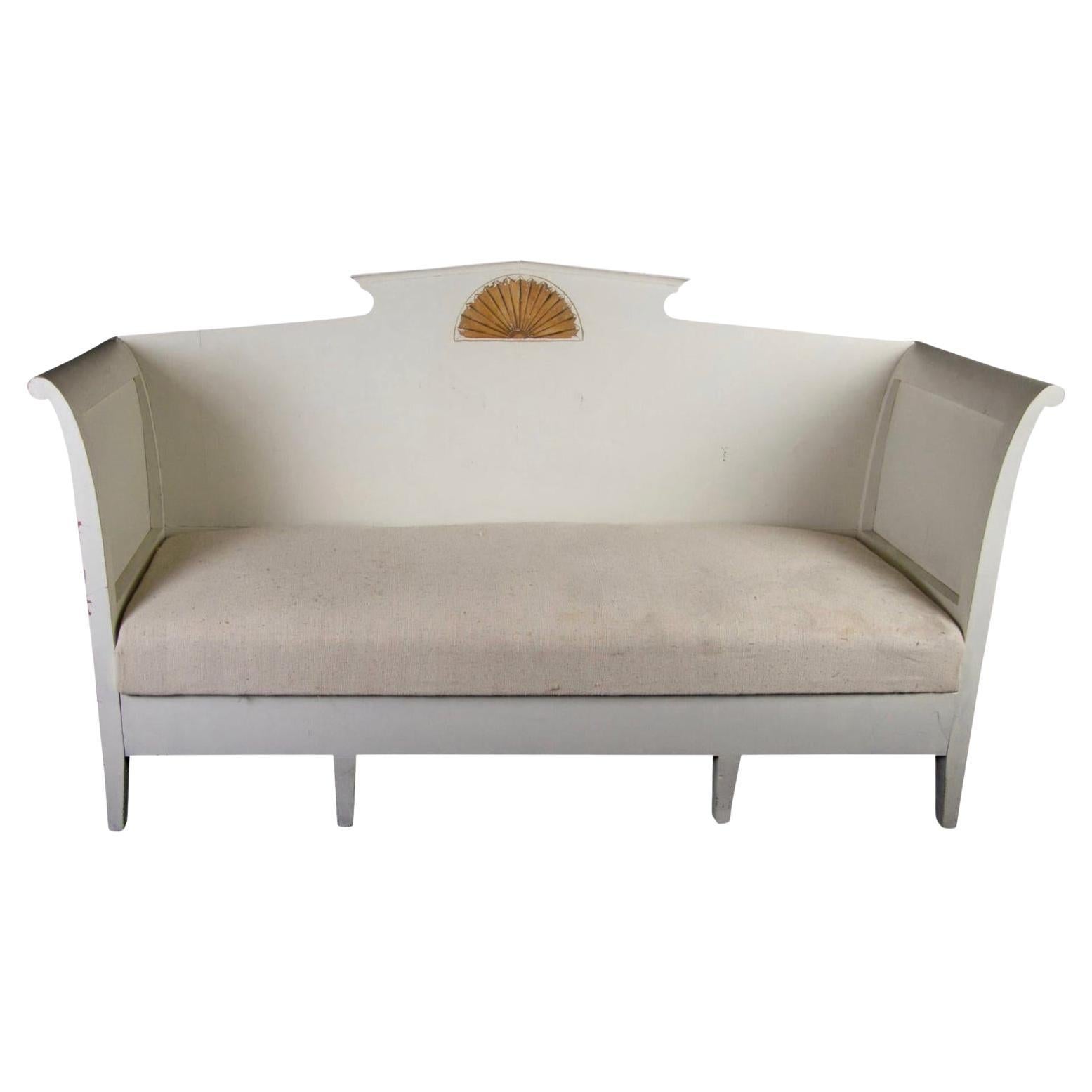 Gustavian Settle Sofa Underseat Storage Later White Paint, 19th Century For Sale