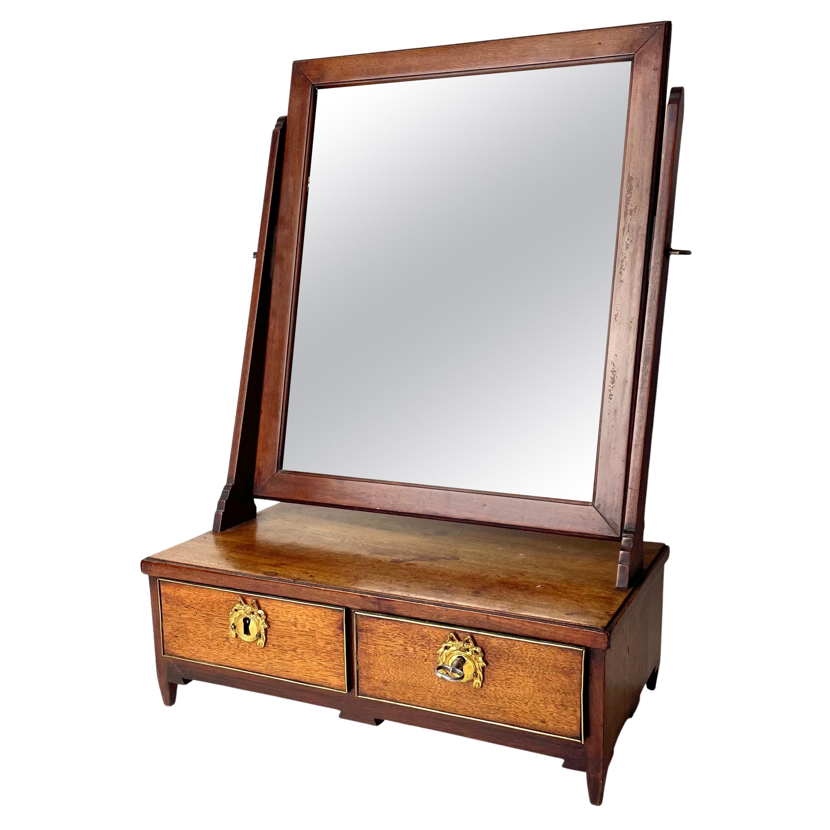Specchio da barba Gustavian in mogano e ottone Dettagli. Svezia 1780-1790