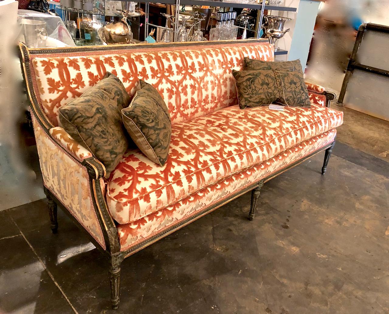 This is an outstanding example of a Gustavian Sofa that dates to c. 1810-1820. The sofa is in very good to excellent condition, considering it's 200 plus years of use. The sofa is upholstered in a rich Italian silk cut velvet.  