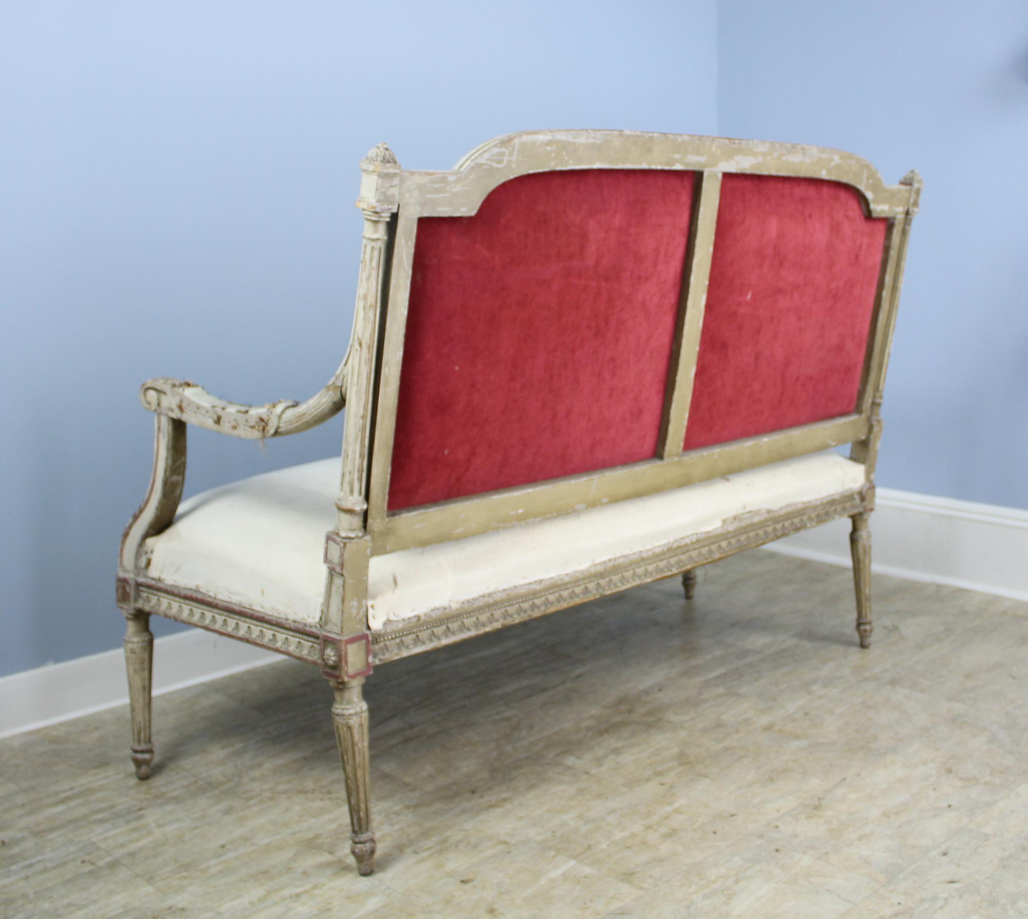 Wood Gustavian Sofa, Original Horsehair Stuffing and Original Paint For Sale