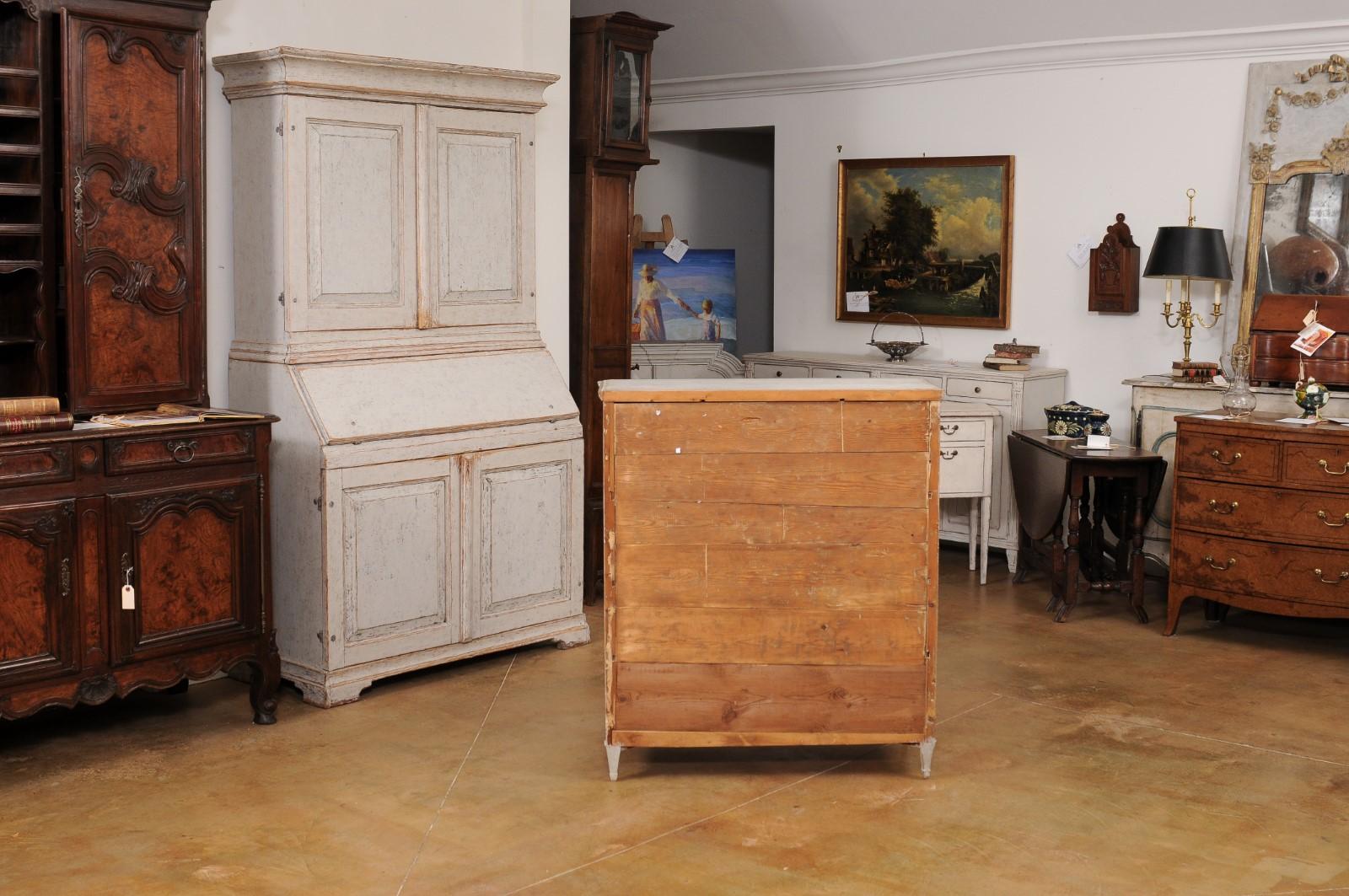 Grau bemalter Sekretär im Gustavianischen Stil der 1840er Jahre mit abgestuften Schubladen im Angebot 4