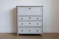 Gustavian Style 1840s Gray Painted Drop Front Secretary with Graduated Drawers