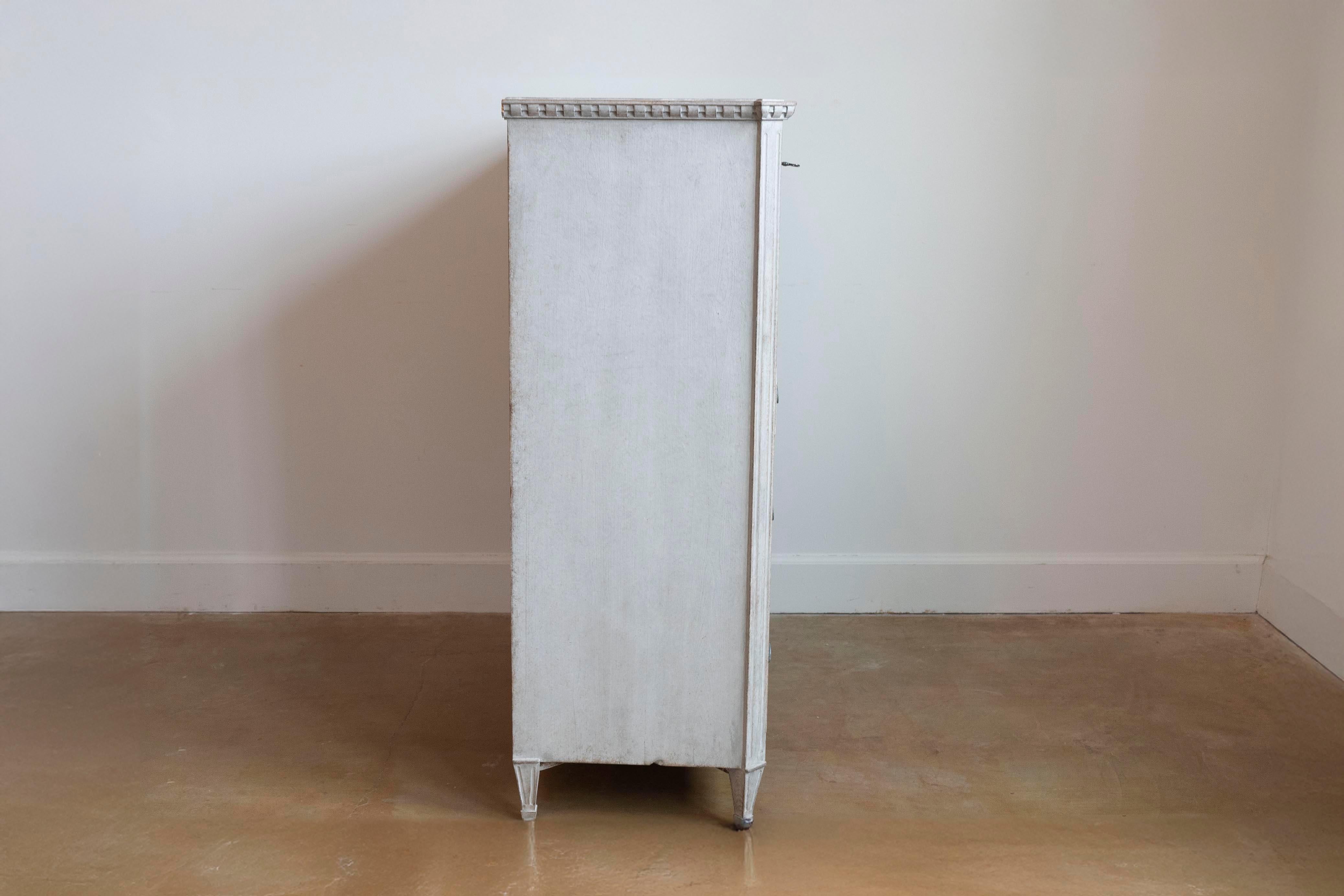 19th Century Gustavian Style 1840s Gray Painted Drop Front Secretary with Graduated Drawers For Sale