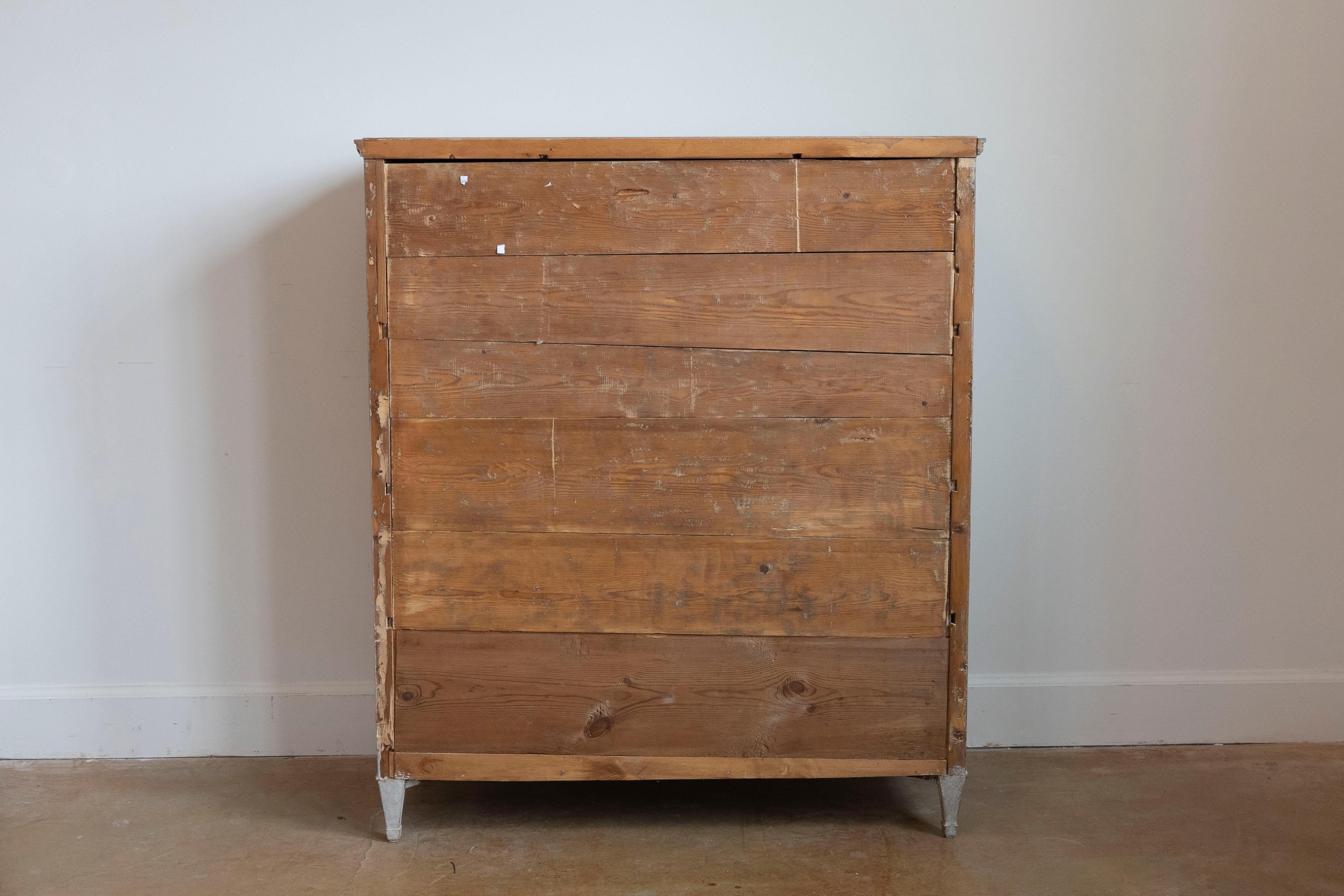 Wood Gustavian Style 1840s Gray Painted Drop Front Secretary with Graduated Drawers For Sale