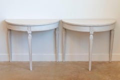 Gustavian Style 1880s Swedish Light Gray Painted Demilune Console Table