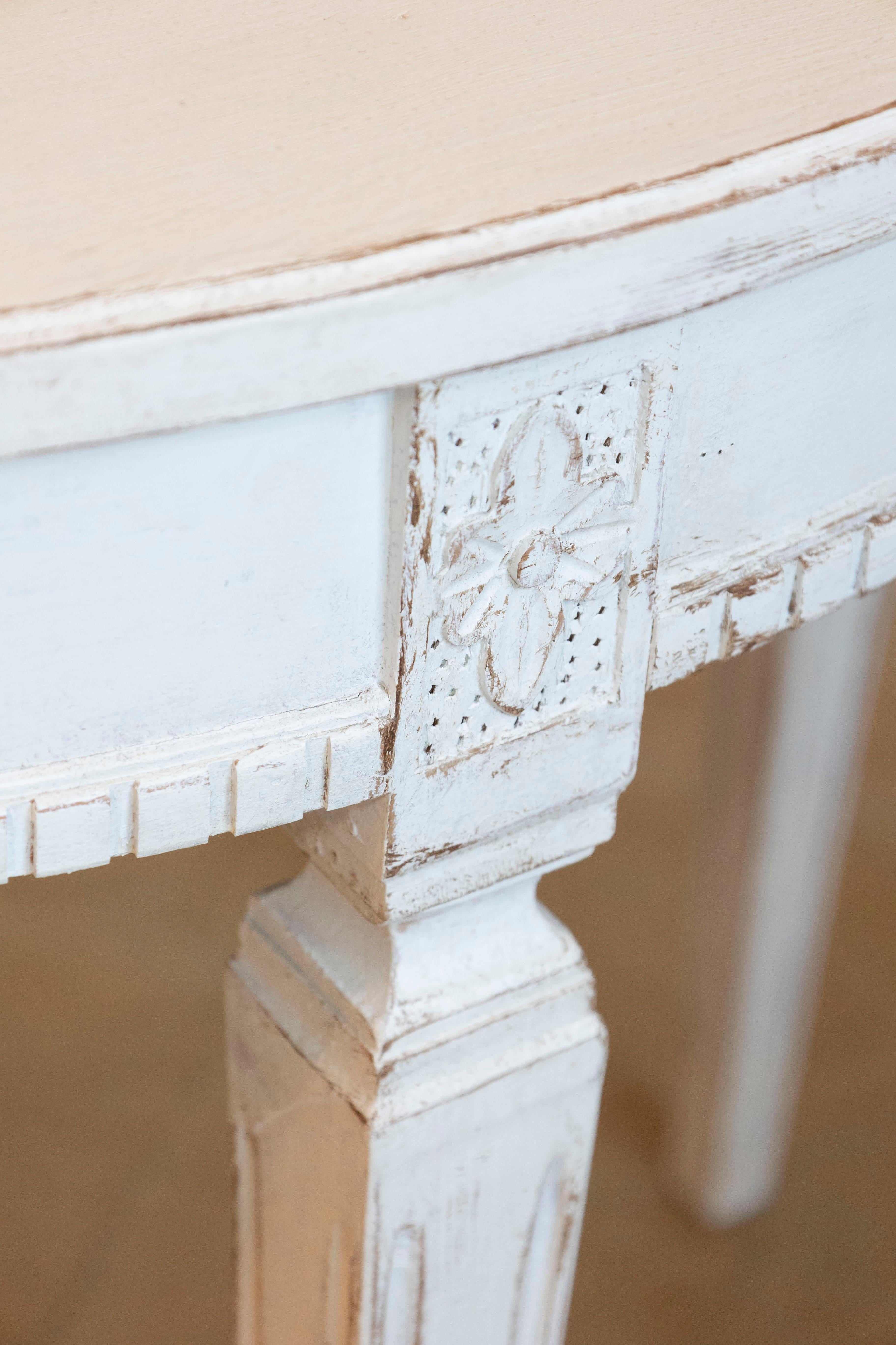 Gustavian Style 1880s Swedish Light Gray Painted Demilune Console Table 2