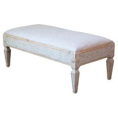 Gustavian Style 1900s Swedish Footstool with Carved Rosettes and Tapered Legs