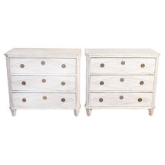 Antique Gustavian Style 19th Century Painted Chests with Carved Diamond Motifs, a Pair