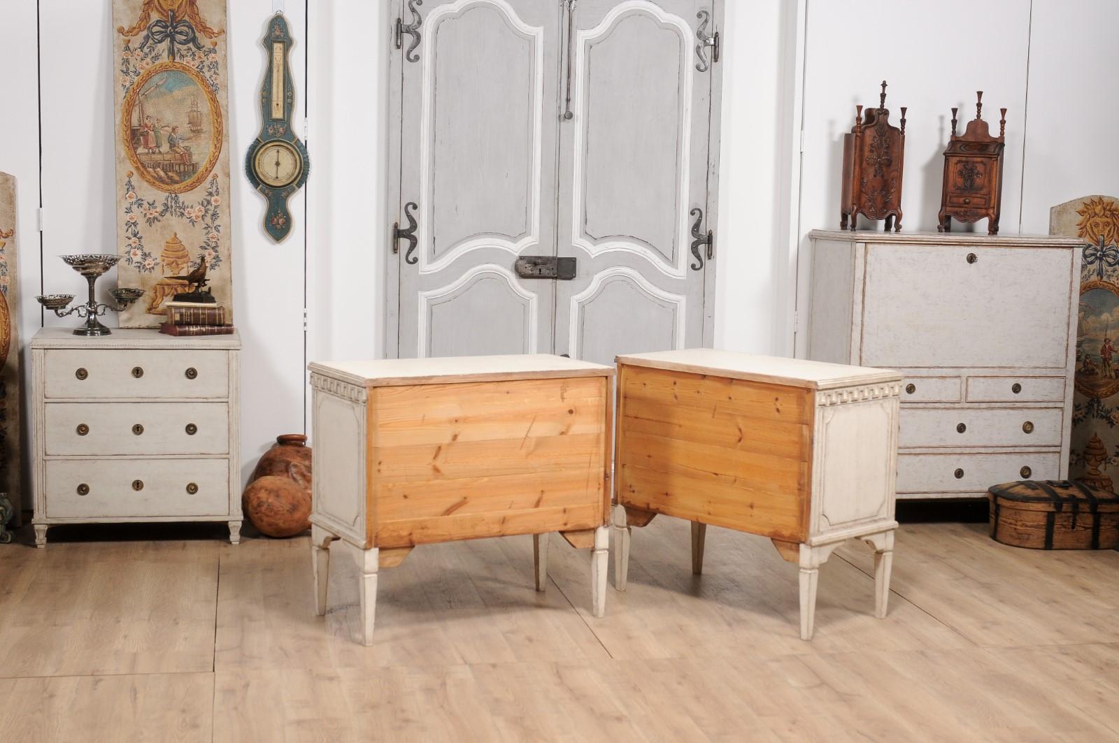 Gustavian Style 19th Century Painted Swedish Chests with Carved Greek Key Frieze For Sale 6